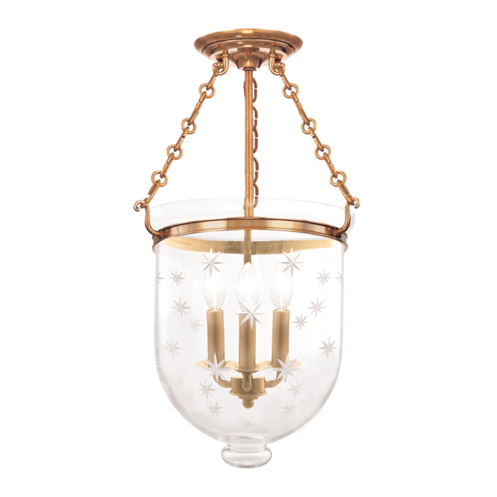 Hampton 3-Light Semi Flush in Aged Brass 12L x 12W x 20.25H