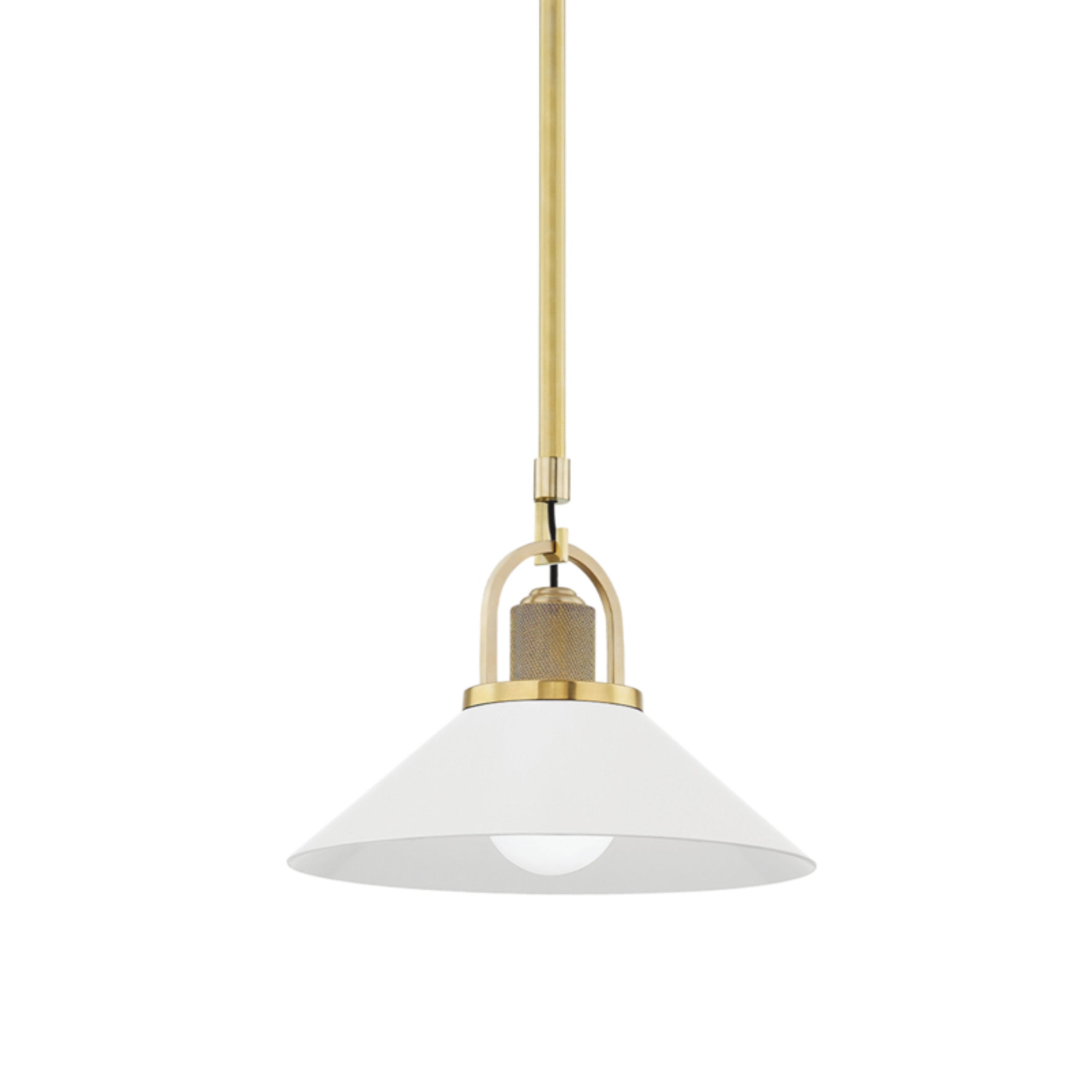 Syosset 1-Light Pendant in Aged Brass/Soft Off White 12L x 12W x 9.25H
