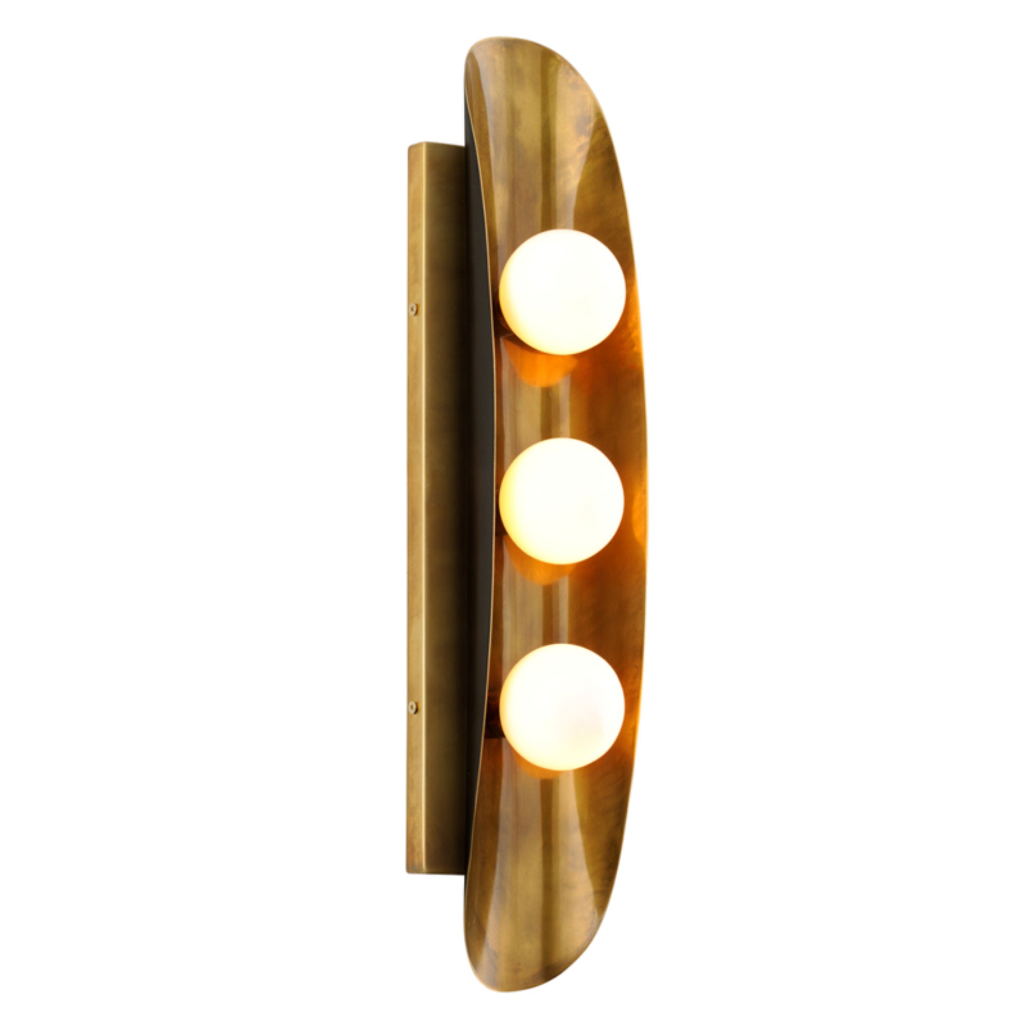 Hopper 3-Light Wall Sconce in Vintage Brass Bronze Accents 4.75L x 4.5W x 23.75H