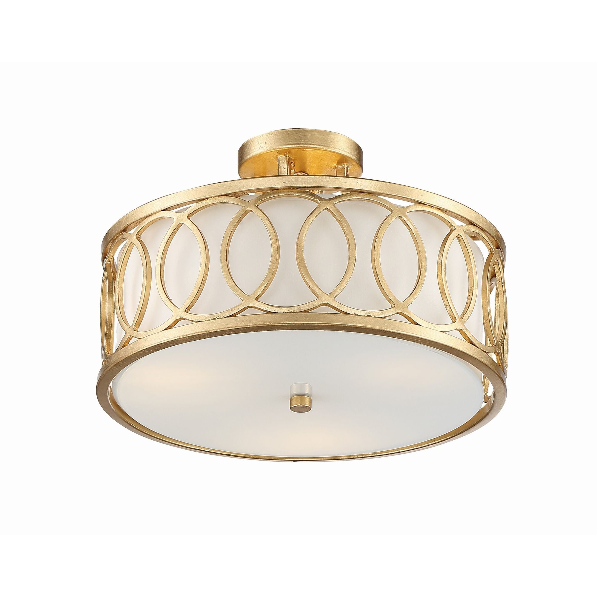 Libby Langdon Graham 3 Light Antique Gold Semi Flush Mount Silk Shade 15"W x 11"H x 15"D