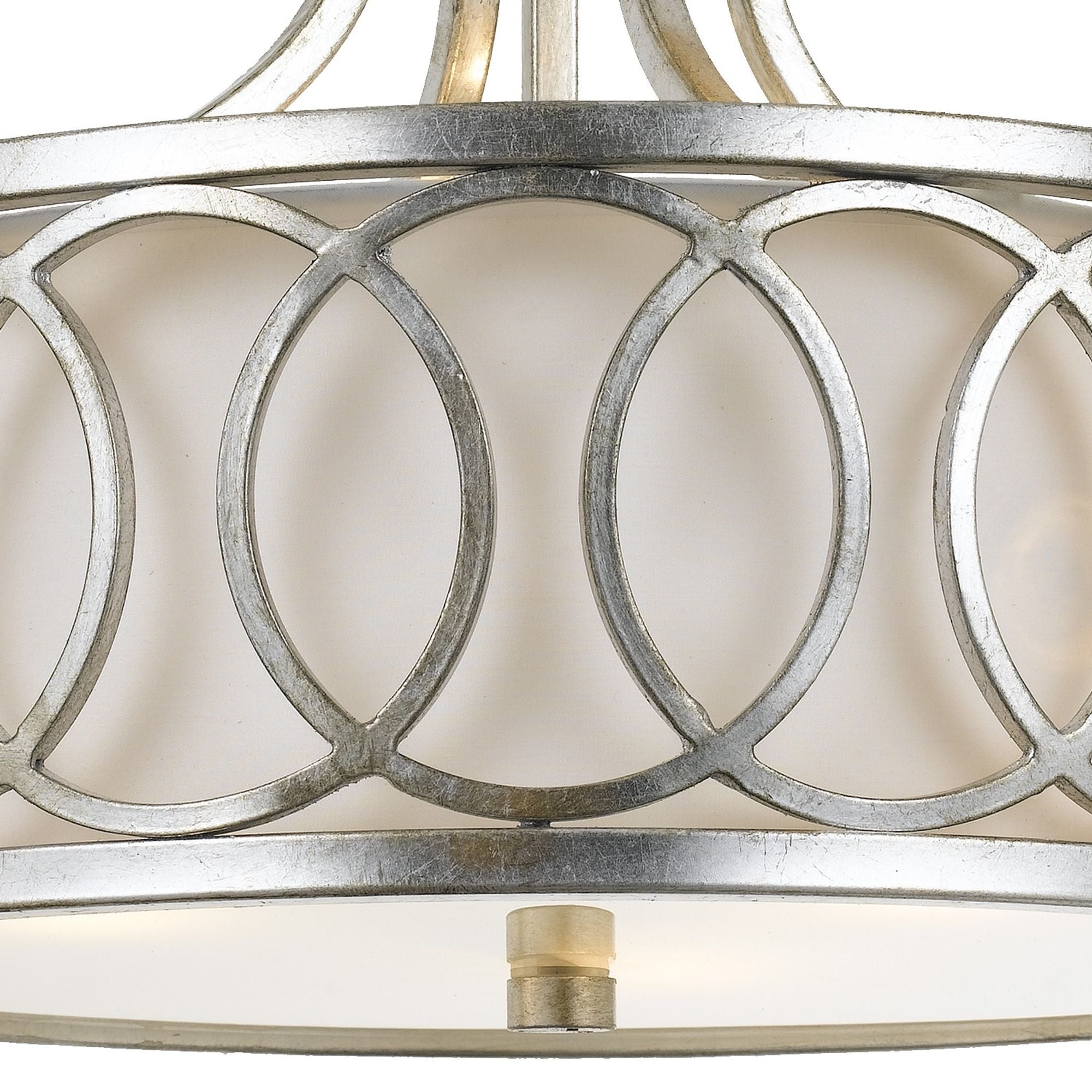 Libby Langdon Graham 3 Light Antique Silver Semi Flush Mount Silk Shade 15"W x 11"H x 15"D