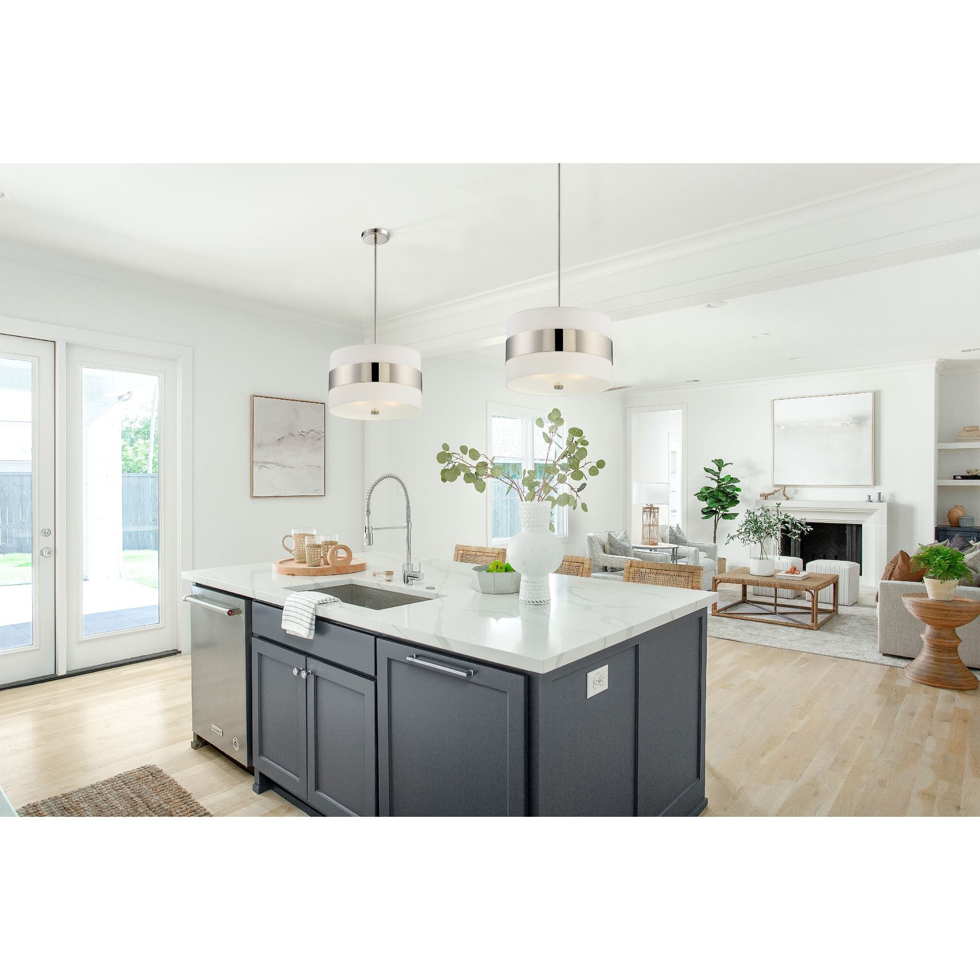 Libby Langdon Grayson 3 Light Polished Nickel Chandelier Silk Shade 18"W x 10.5"H x 18"D