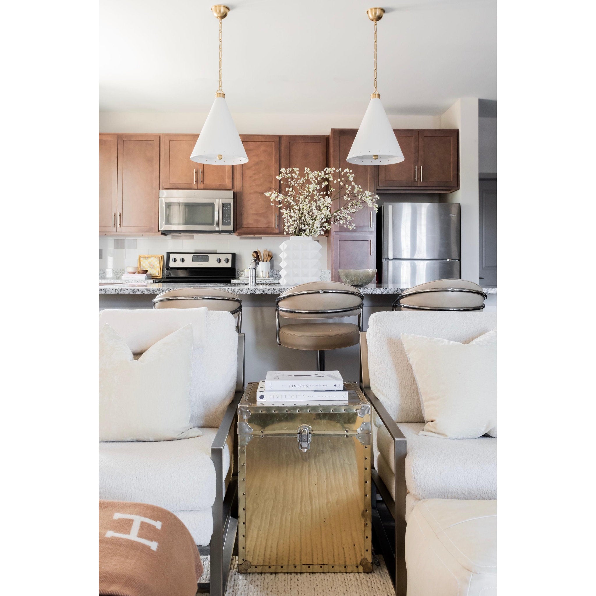 Plaster No.1 1-Light Pendant in Aged Brass/White Plaster by Mark D. Sikes 15L x 15W x 19H