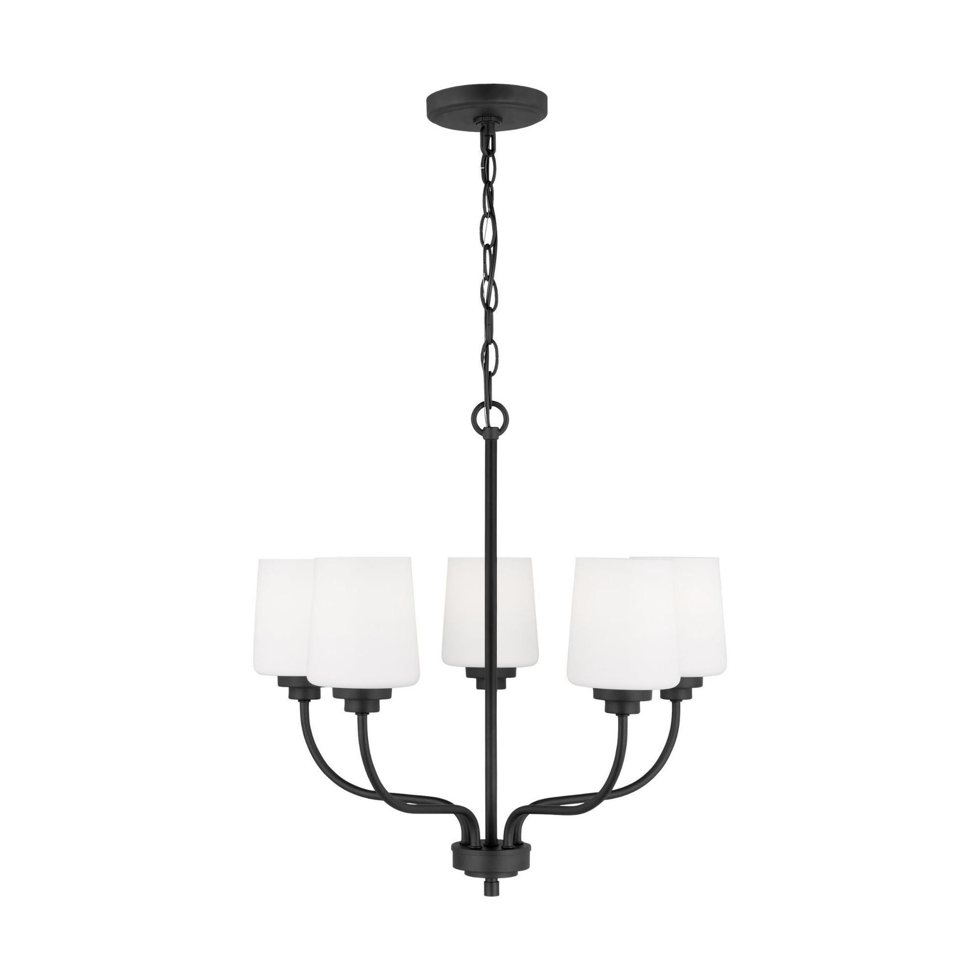 Windom Five Light Chandelier Traditional 18" Width 19.75" Height Steel Round Etched / White Inside Shade in Midnight Black