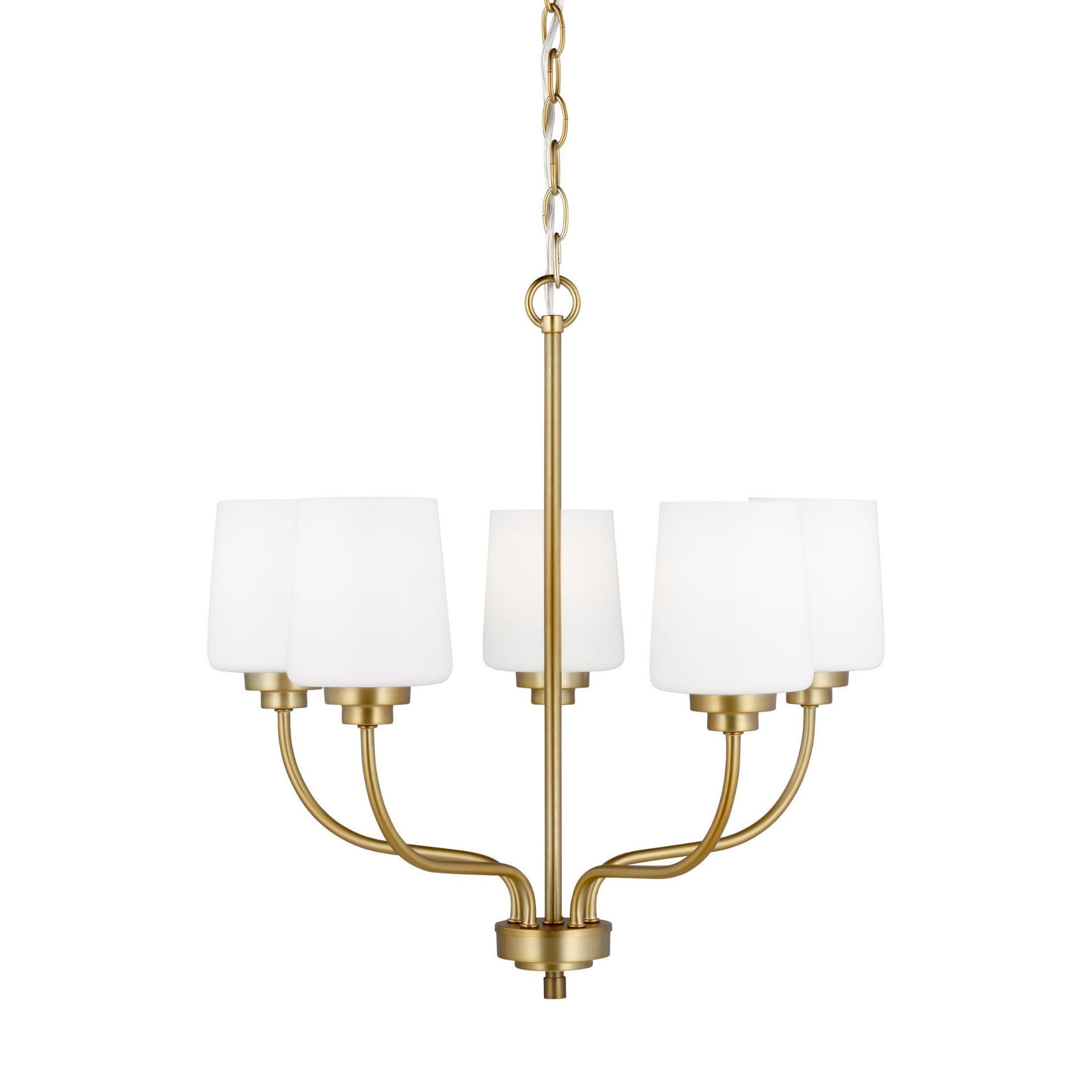 Windom Five Light Chandelier Traditional 20" Width 19.75" Height Steel Round Etched / White Inside Shade in Satin Brass