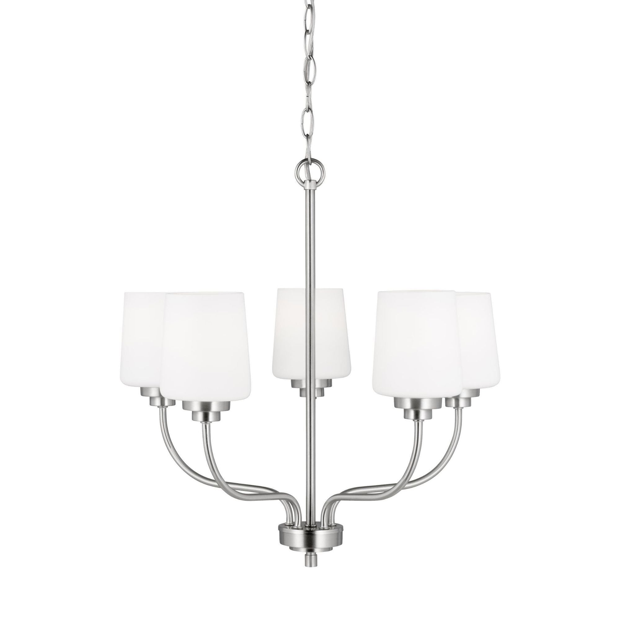 Windom Five Light Chandelier Traditional 20" Width 19.75" Height Steel Round Etched / White Inside Shade in Brushed Nickel