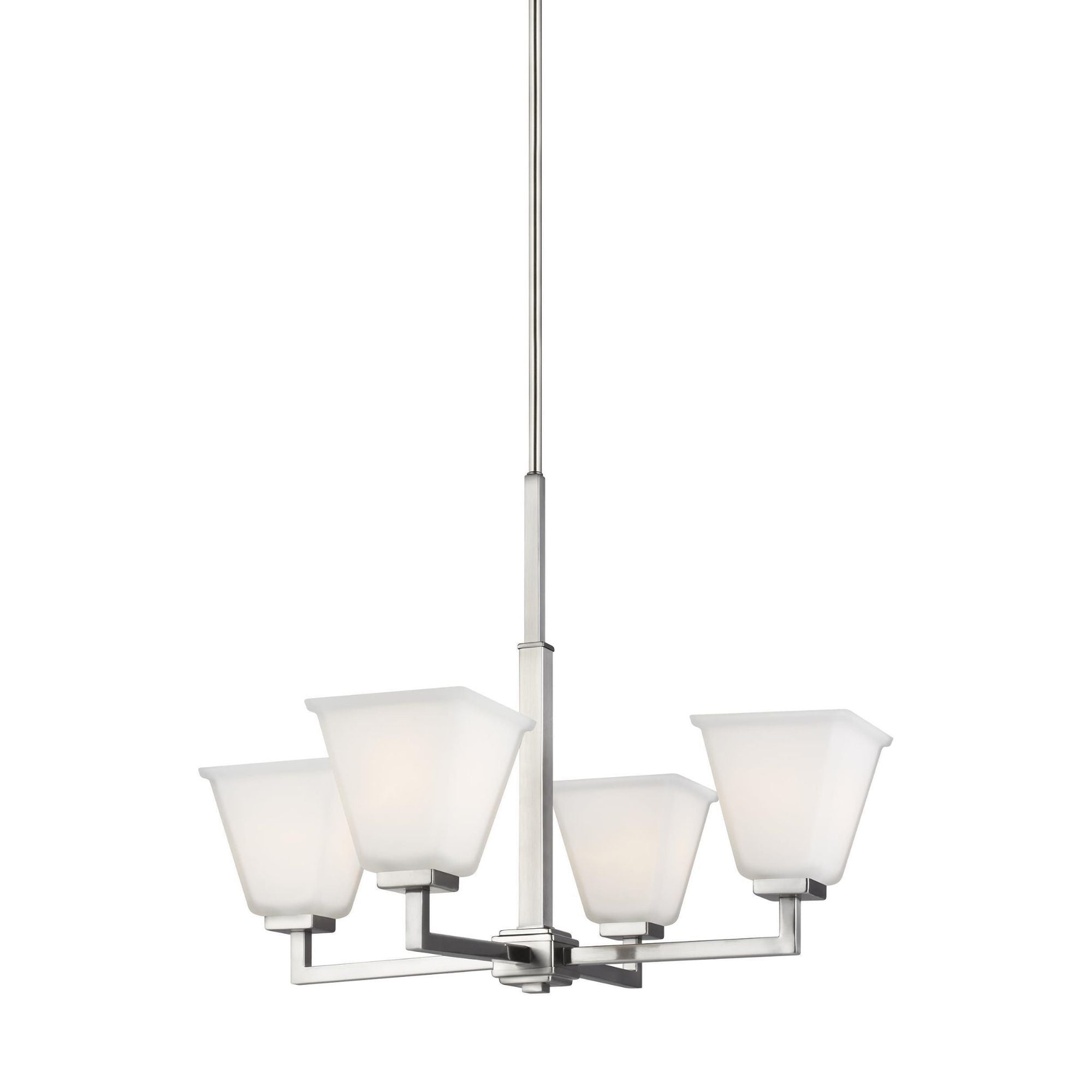 Ellis Harper Four Light Chandelier LED Transitional 24.75" Width 19.25" Height Steel Square Etched / White Inside Shade in Brushed Nickel