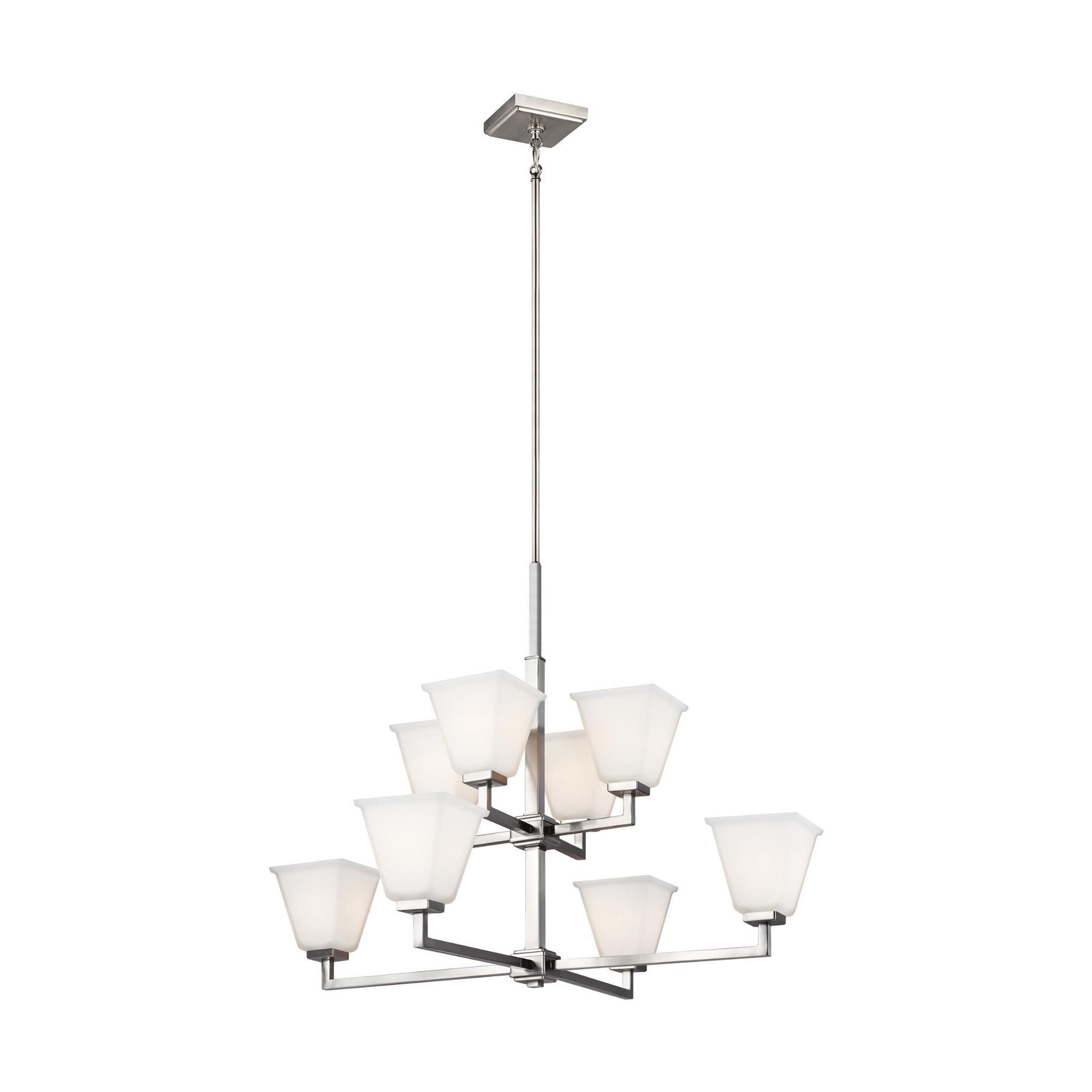 Ellis Harper Eight Light Chandelier LED Transitional 35.5" Width 27.75" Height Steel Square Etched / White Inside Shade in Brushed Nickel