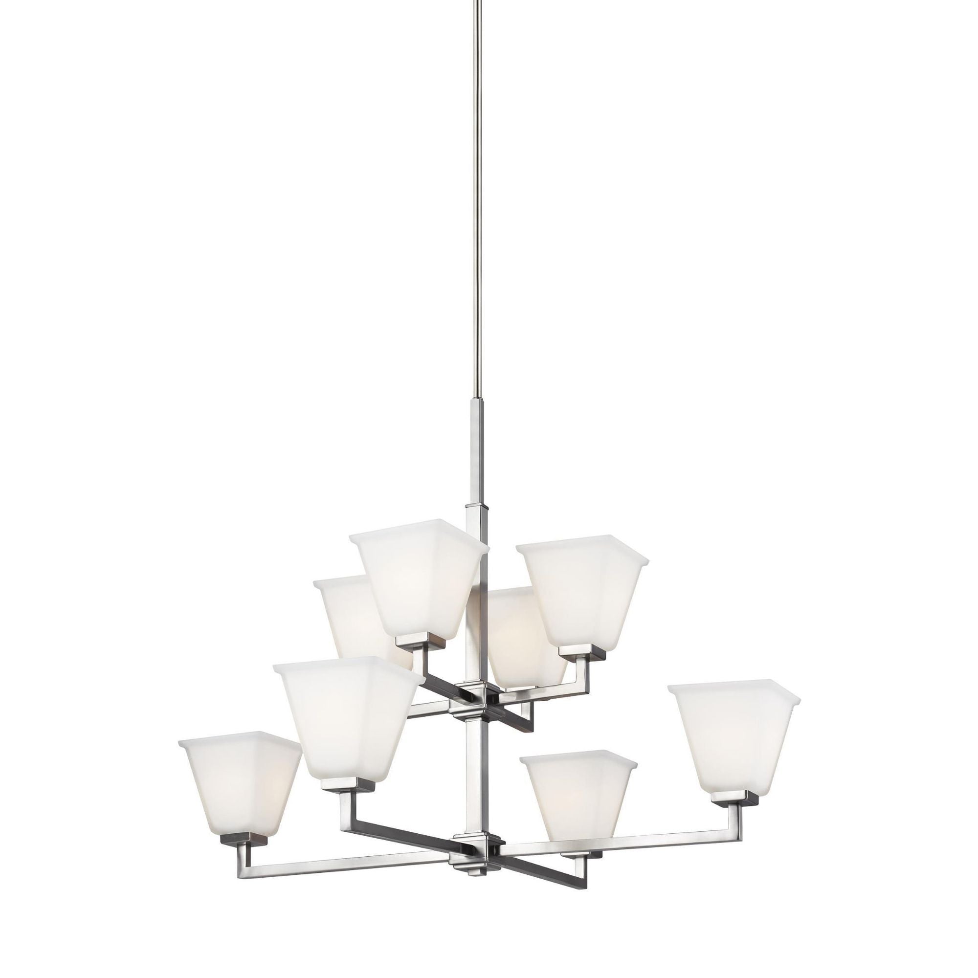 Ellis Harper Eight Light Chandelier LED Transitional 35.5" Width 27.75" Height Steel Square Etched / White Inside Shade in Brushed Nickel