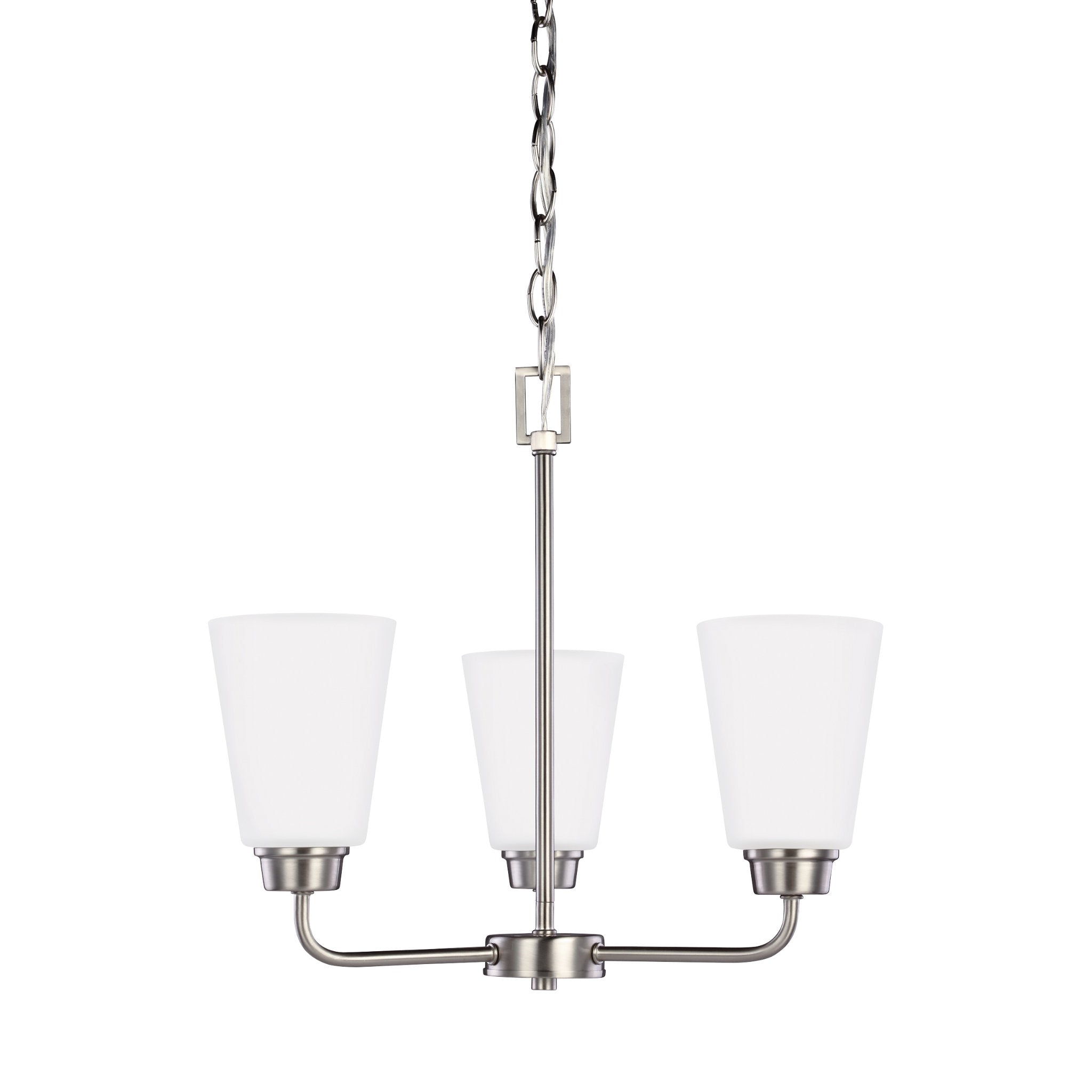 Kerrville Three Light Chandelier Transitional 15" Height Steel Round Satin Etched Shade in Brushed Nickel