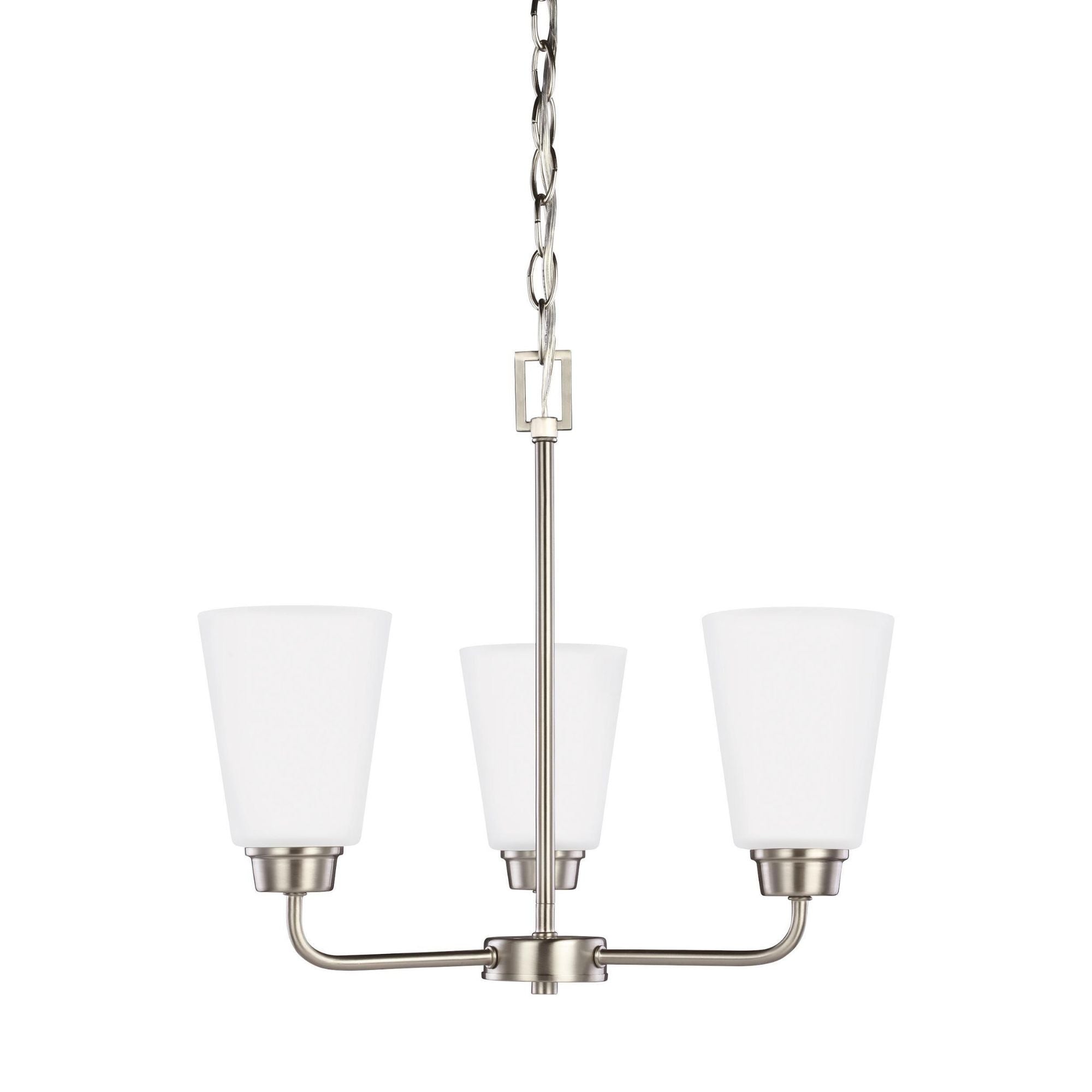 Kerrville Three Light Chandelier LED Transitional 15" Height Steel Round Satin Etched Shade in Brushed Nickel