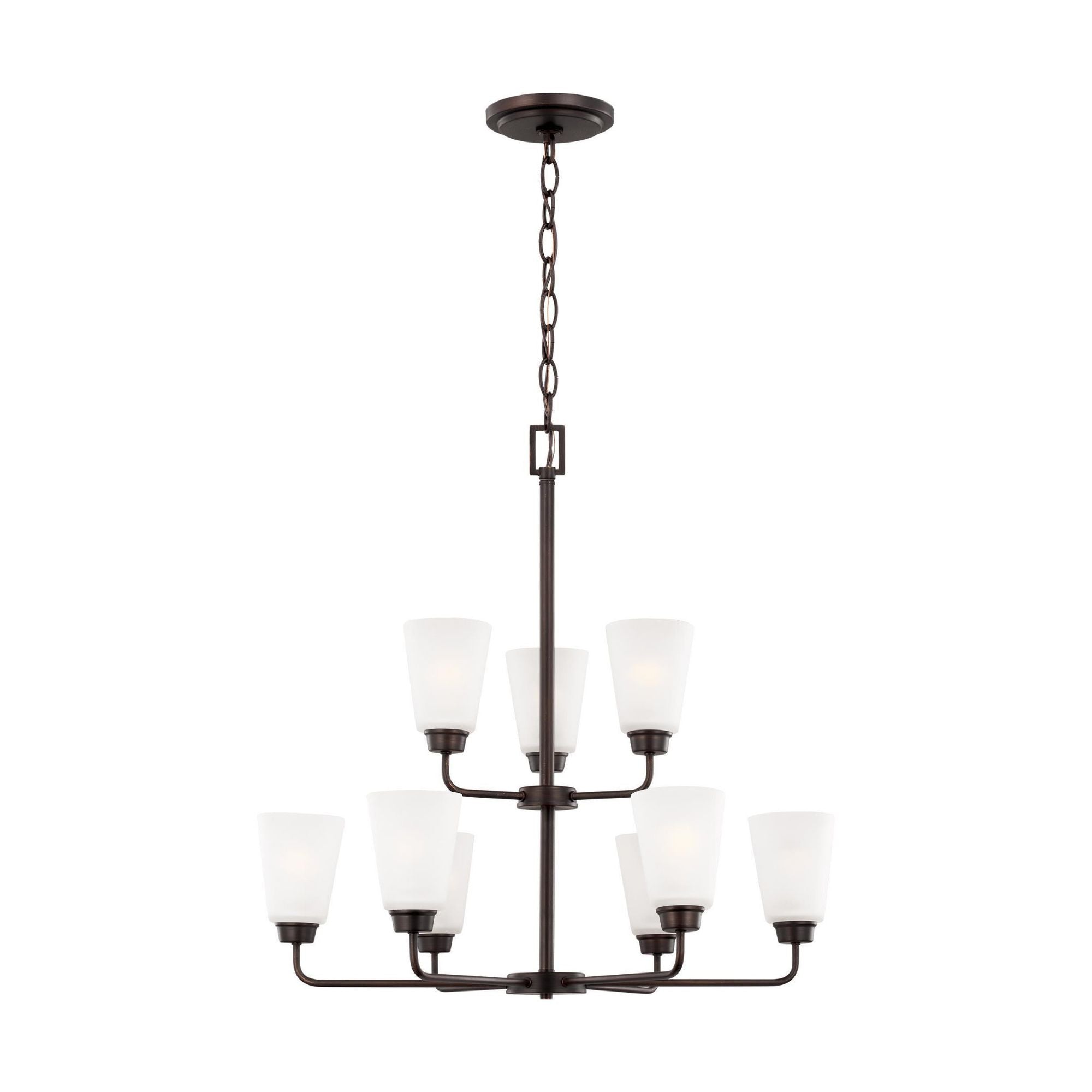 Kerrville Nine Light Chandelier Transitional 29" Width 29.5" Height Steel Round Satin Etched Shade in Bronze