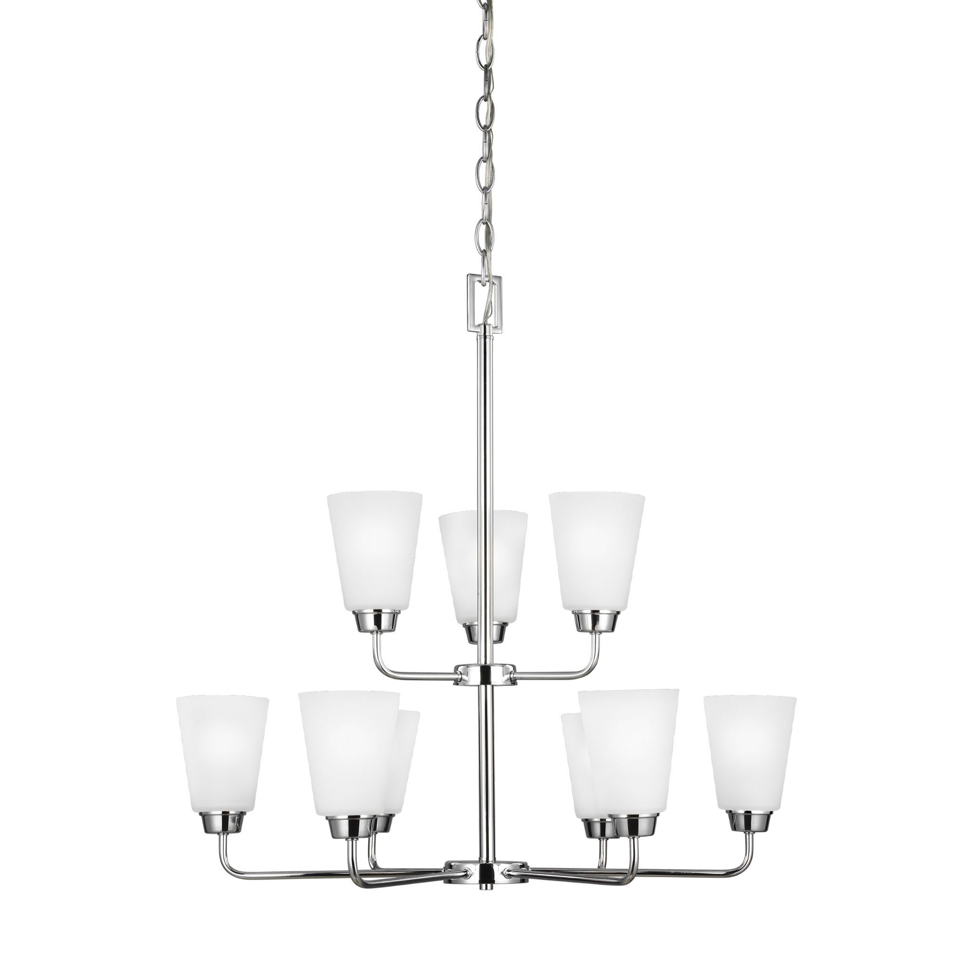 Kerrville Nine Light Chandelier LED Transitional 29.5" Height Steel Round Satin Etched Shade in Chrome