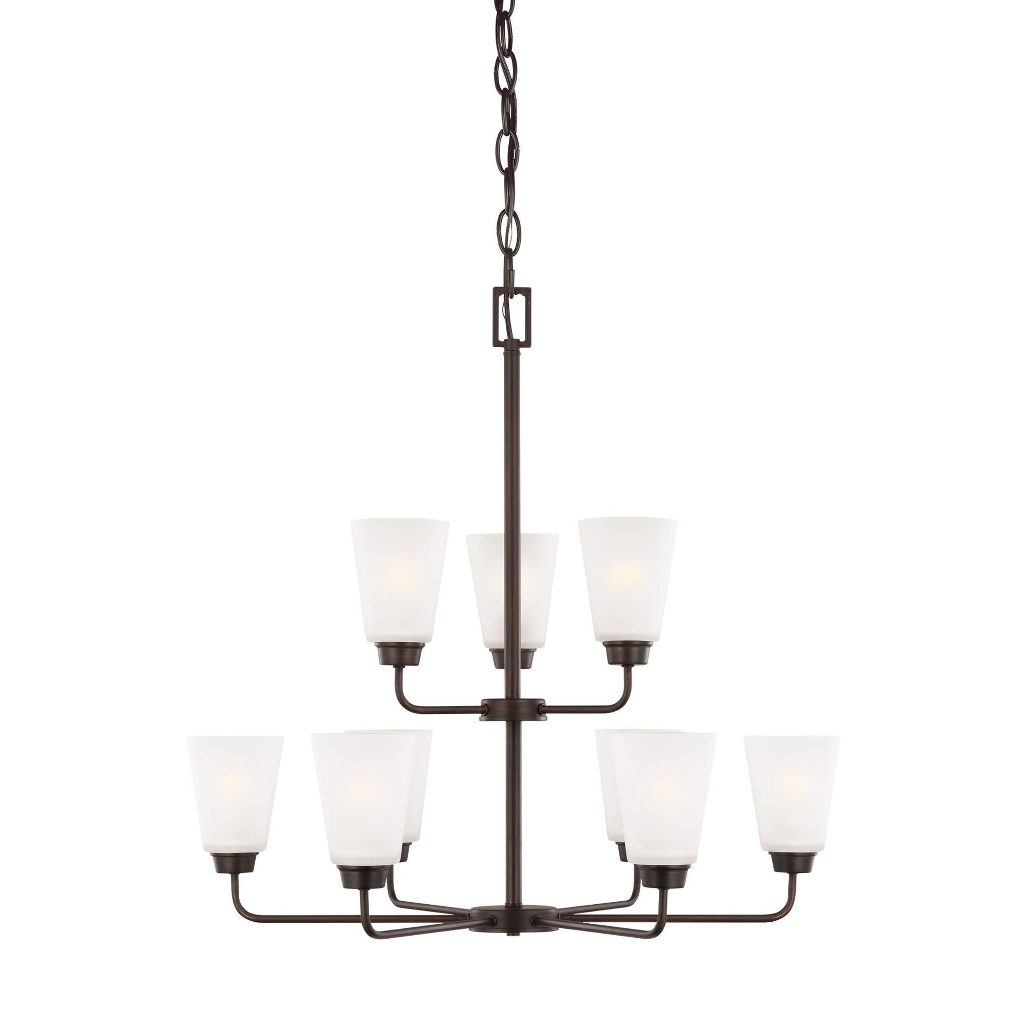 Kerrville Nine Light Chandelier LED Transitional 29" Width 29.5" Height Steel Round Satin Etched Shade in Bronze