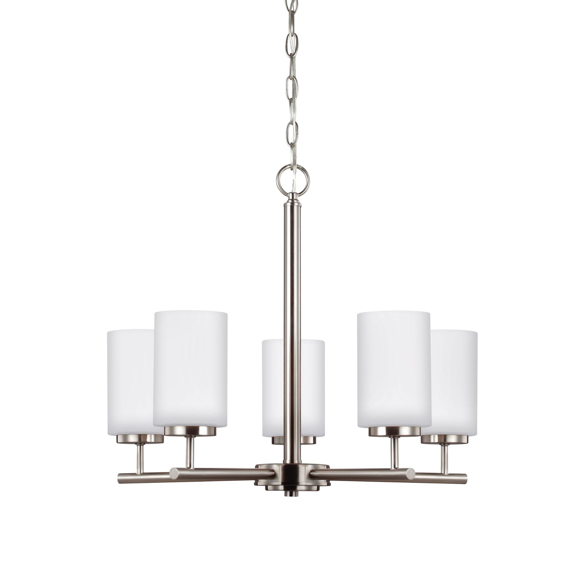 Oslo Five Light Chandelier Contemporary 20" Height Steel Round Cased Opal Etched Shade in Brushed Nickel