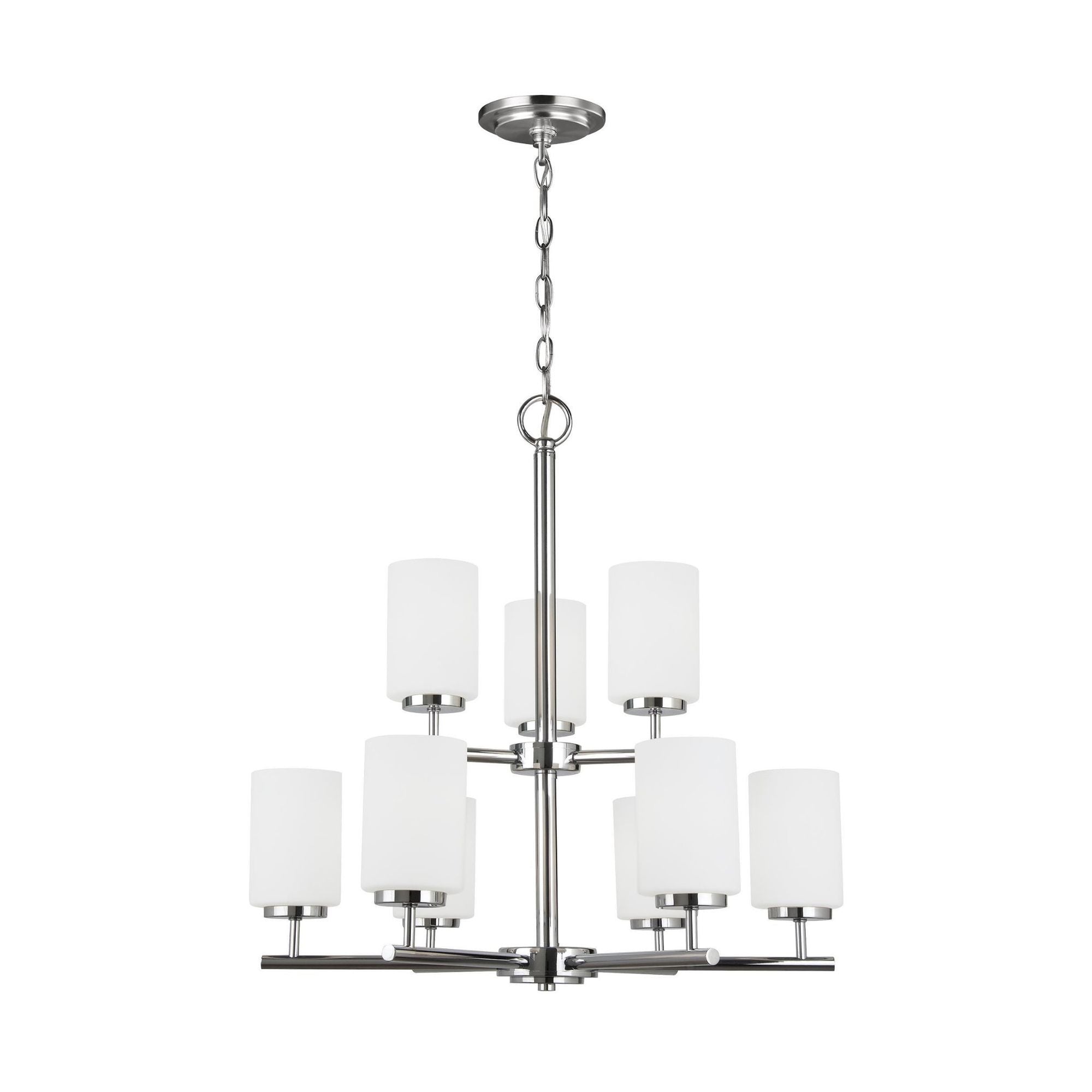 Oslo Nine Light Chandelier LED Contemporary 26.75" Height Steel Round Cased Opal Etched Shade in Chrome