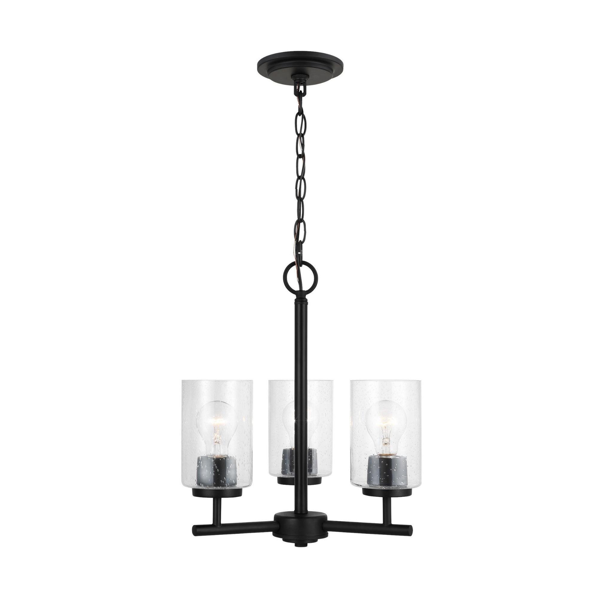Oslo Three Light Chandelier Contemporary 16.5" Height Steel Round Clear Seeded Shade in Midnight Black