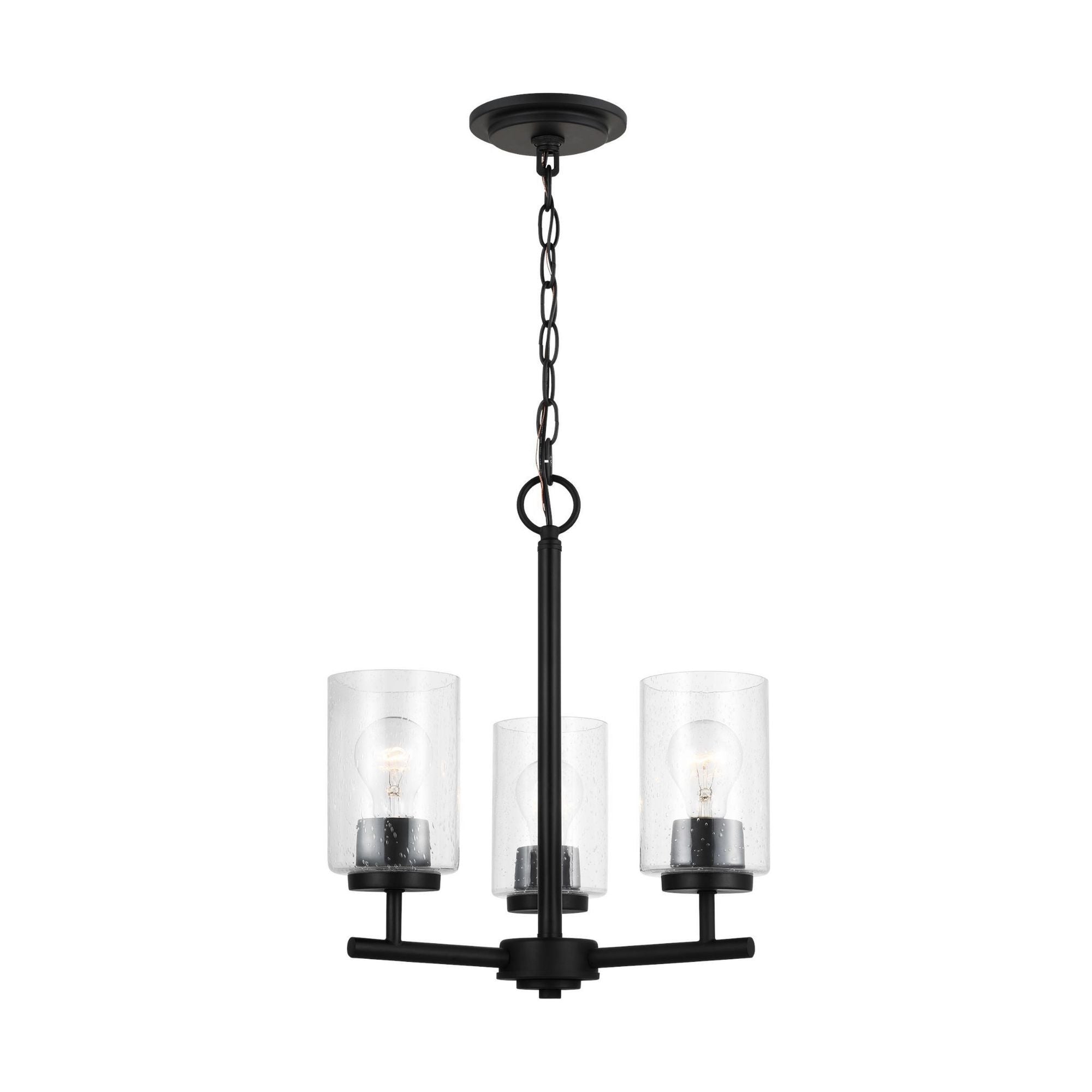 Oslo Three Light Chandelier Contemporary 16.5" Height Steel Round Clear Seeded Shade in Midnight Black