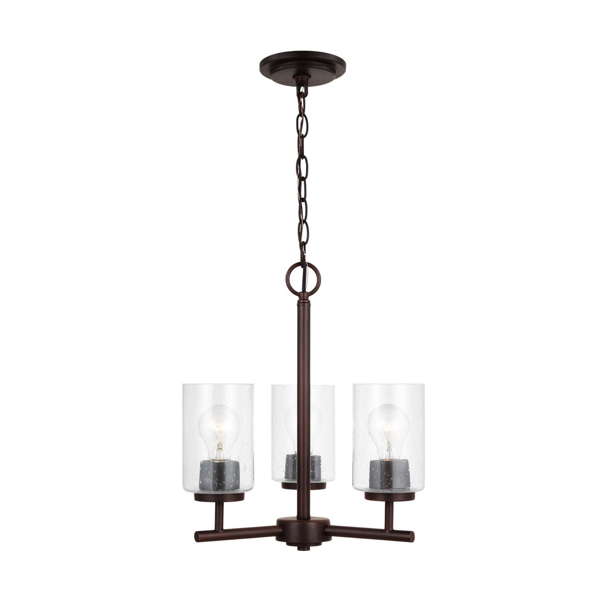 Oslo Three Light Chandelier Contemporary 16.5" Height Steel Round Clear Seeded Shade in Bronze