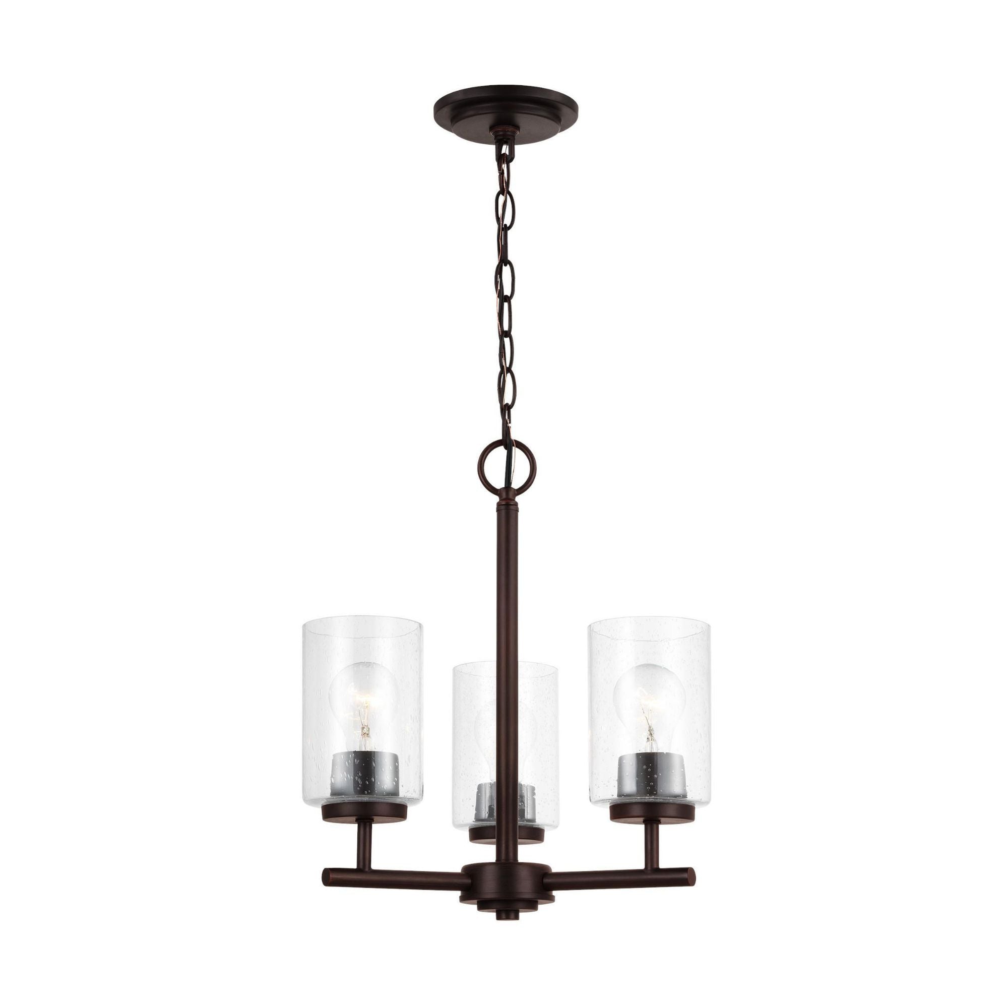 Oslo Three Light Chandelier Contemporary 16.5" Height Steel Round Clear Seeded Shade in Bronze