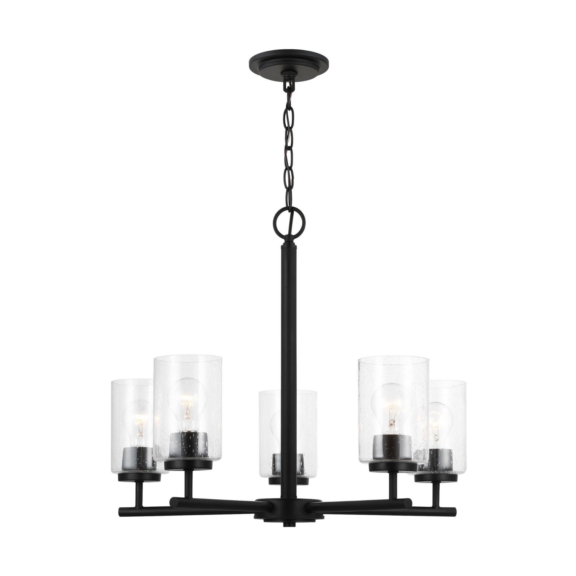 Oslo Five Light Chandelier Contemporary 20" Height Steel Round Clear Seeded Shade in Midnight Black