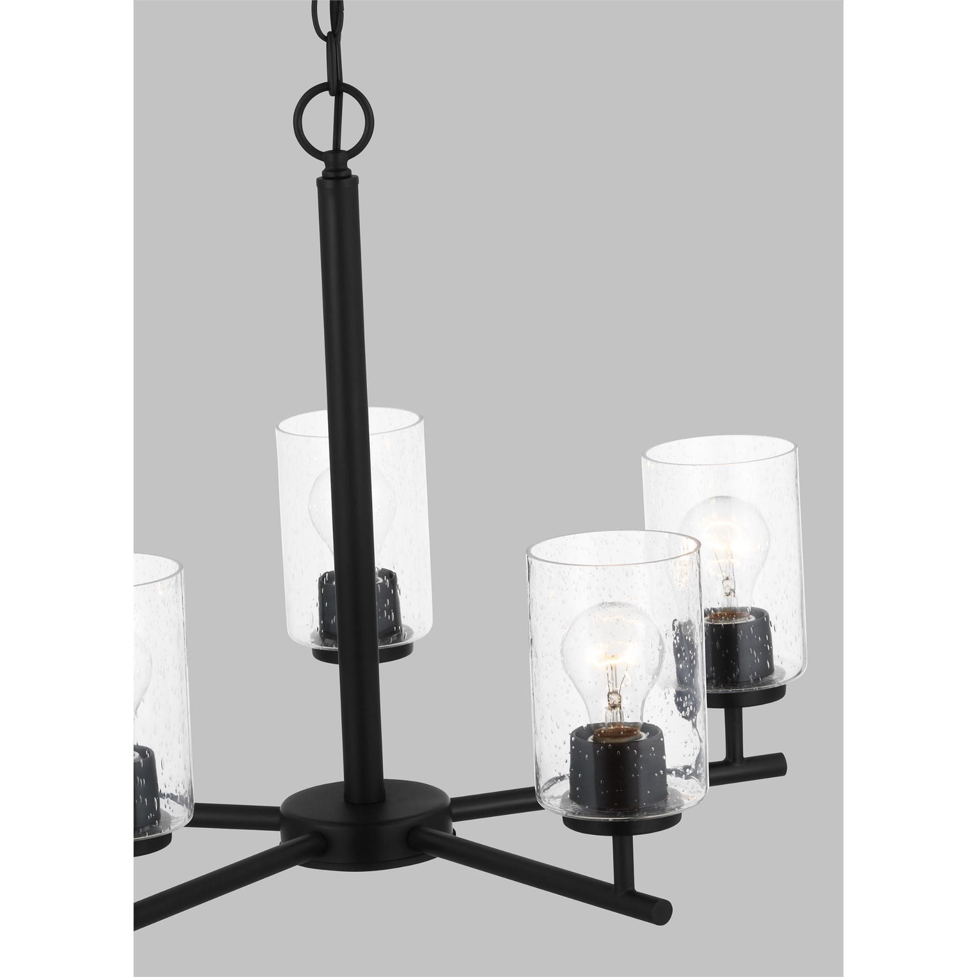 Oslo Five Light Chandelier Contemporary 20" Height Steel Round Clear Seeded Shade in Midnight Black