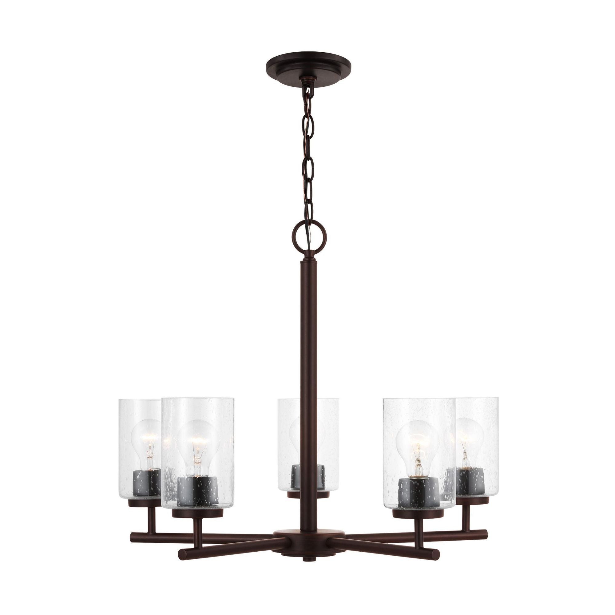 Oslo Five Light Chandelier Contemporary 20" Height Steel Round Clear Seeded Shade in Bronze