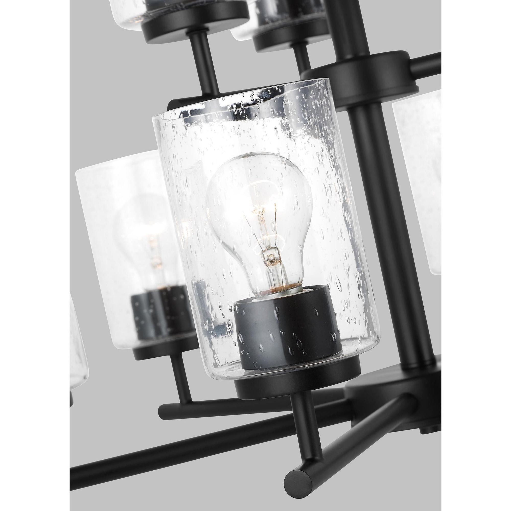 Oslo Nine Light Chandelier Contemporary 26.75" Height Steel Round Clear Seeded Shade in Midnight Black