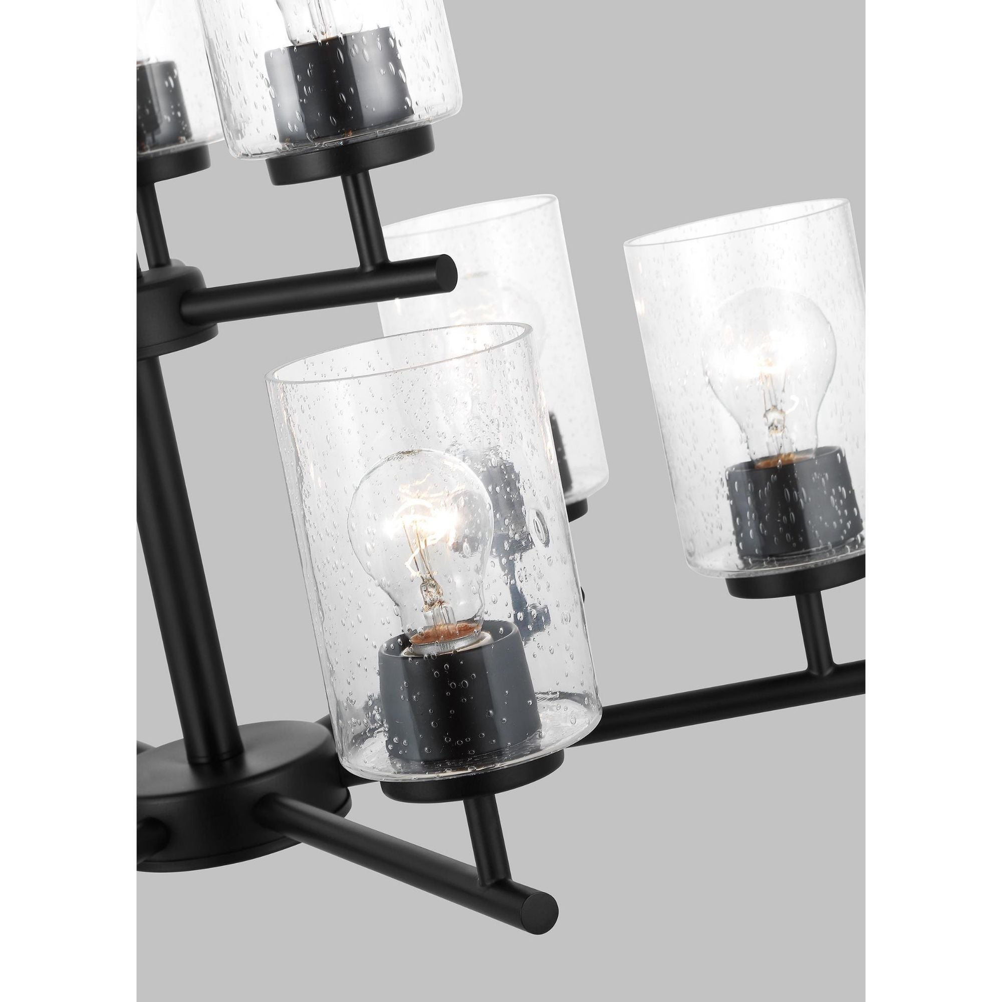 Oslo Nine Light Chandelier Contemporary 26.75" Height Steel Round Clear Seeded Shade in Midnight Black