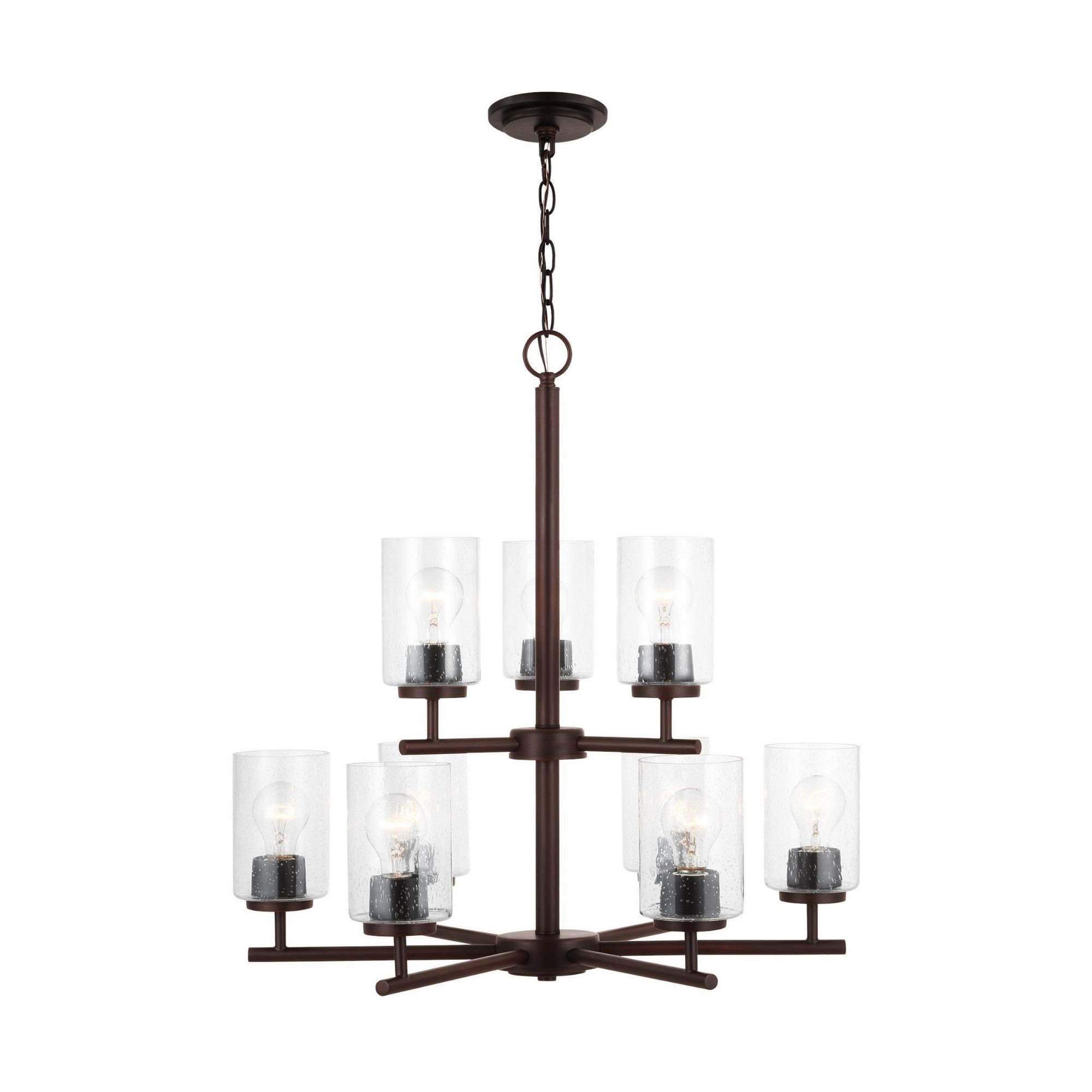 Oslo Nine Light Chandelier Contemporary 26.75" Height Steel Round Clear Seeded Shade in Bronze