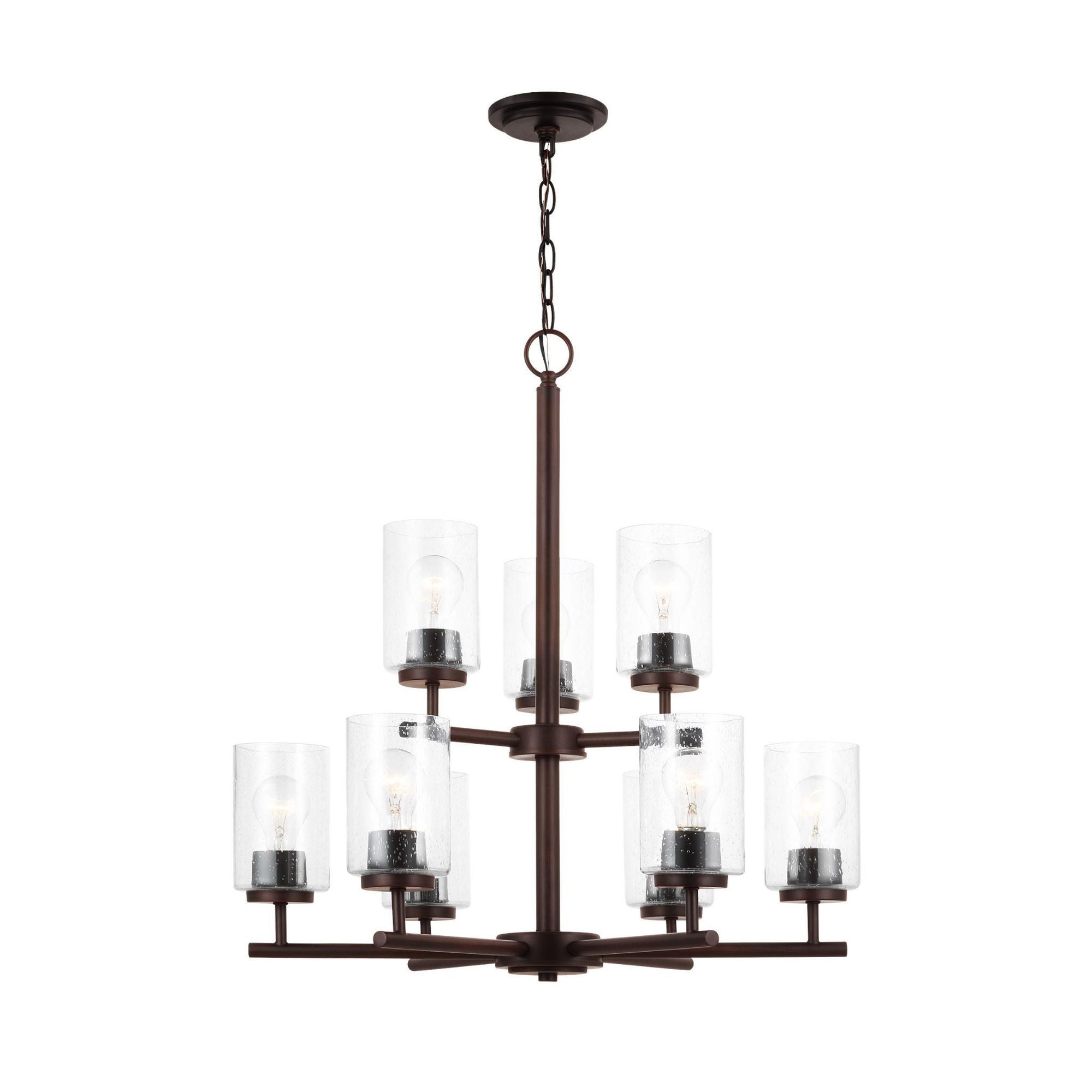 Oslo Nine Light Chandelier Contemporary 26.75" Height Steel Round Clear Seeded Shade in Bronze