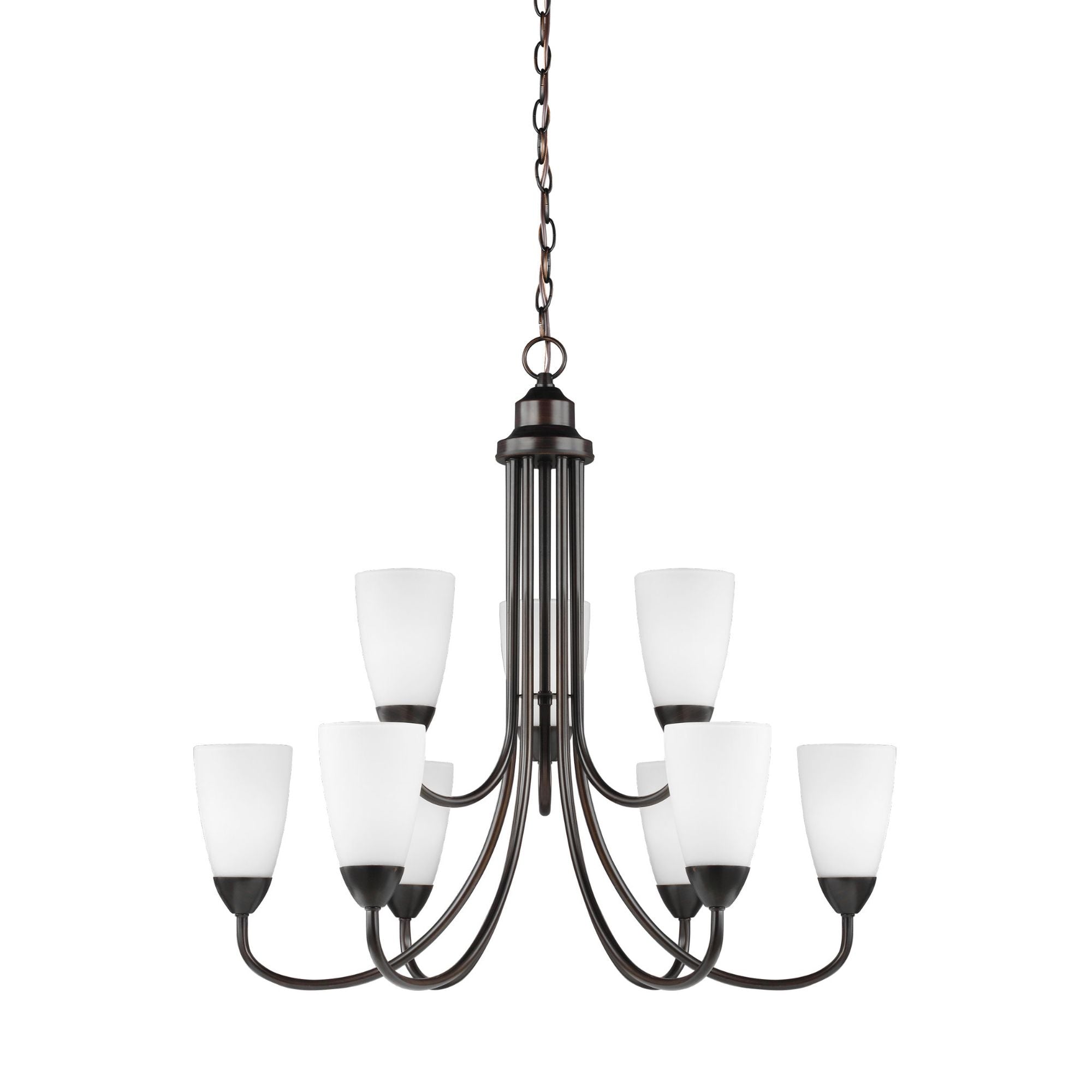 Seville Nine Light Chandelier LED Transitional 27.125" Height Steel Round Etched / White Inside Shade in Bronze