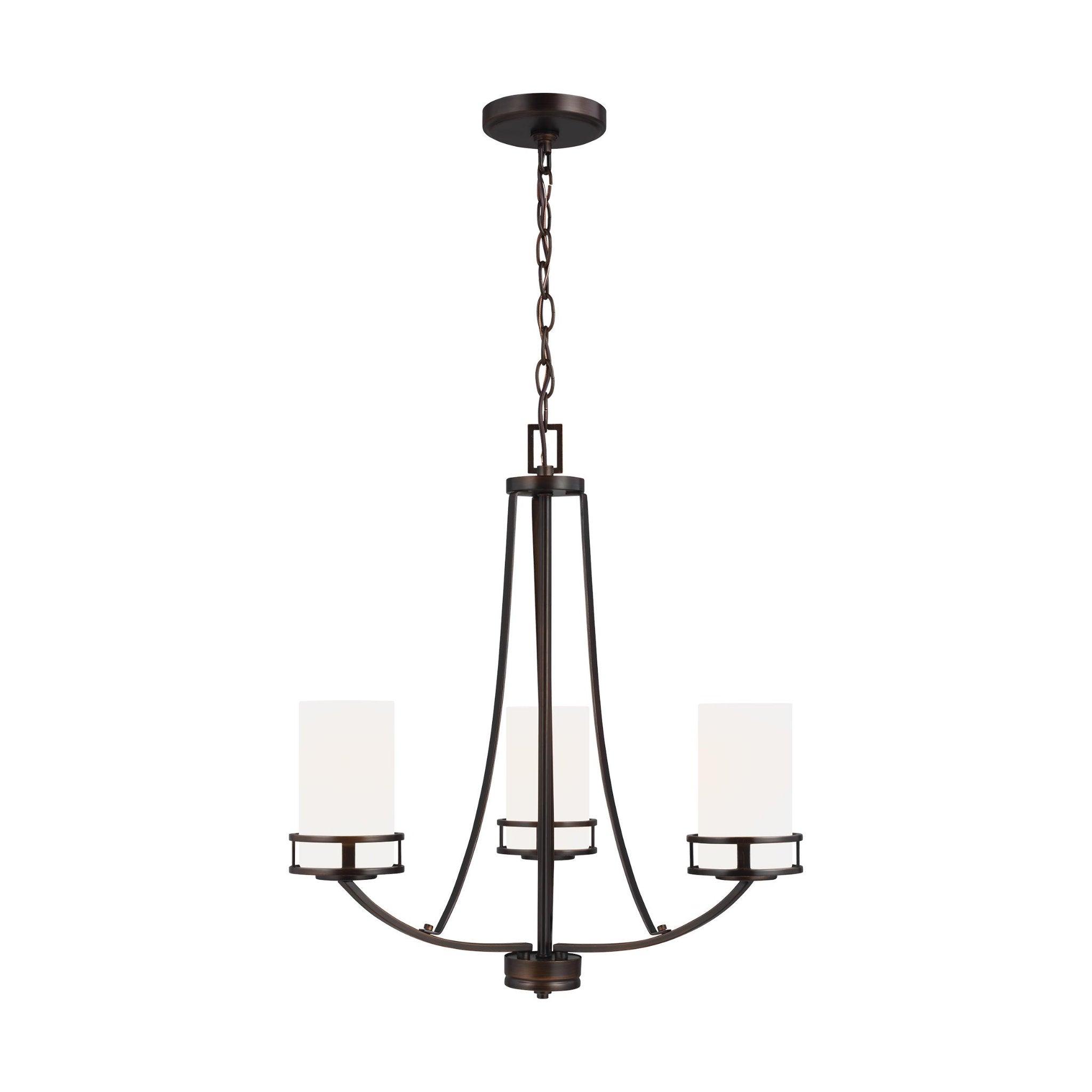 Robie Three Light Chandelier Transitional 22.125" Height Steel Round Etched / White Inside Shade in Bronze