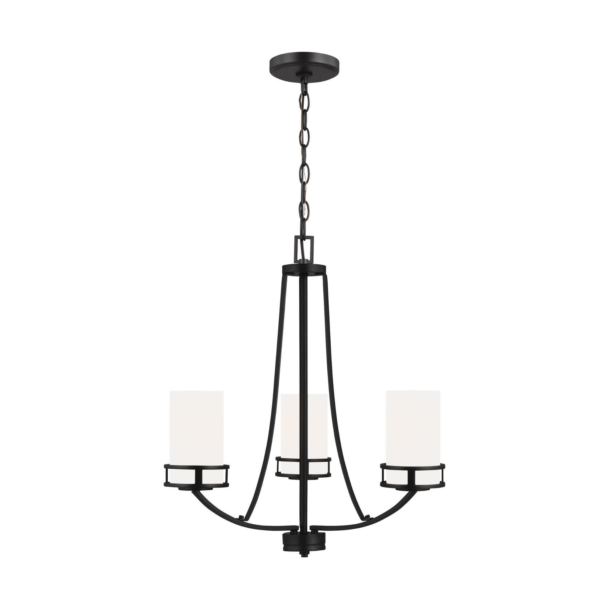 Robie Three Light Chandelier LED Transitional 22.125" Height Steel Round Etched / White Inside Shade in Midnight Black