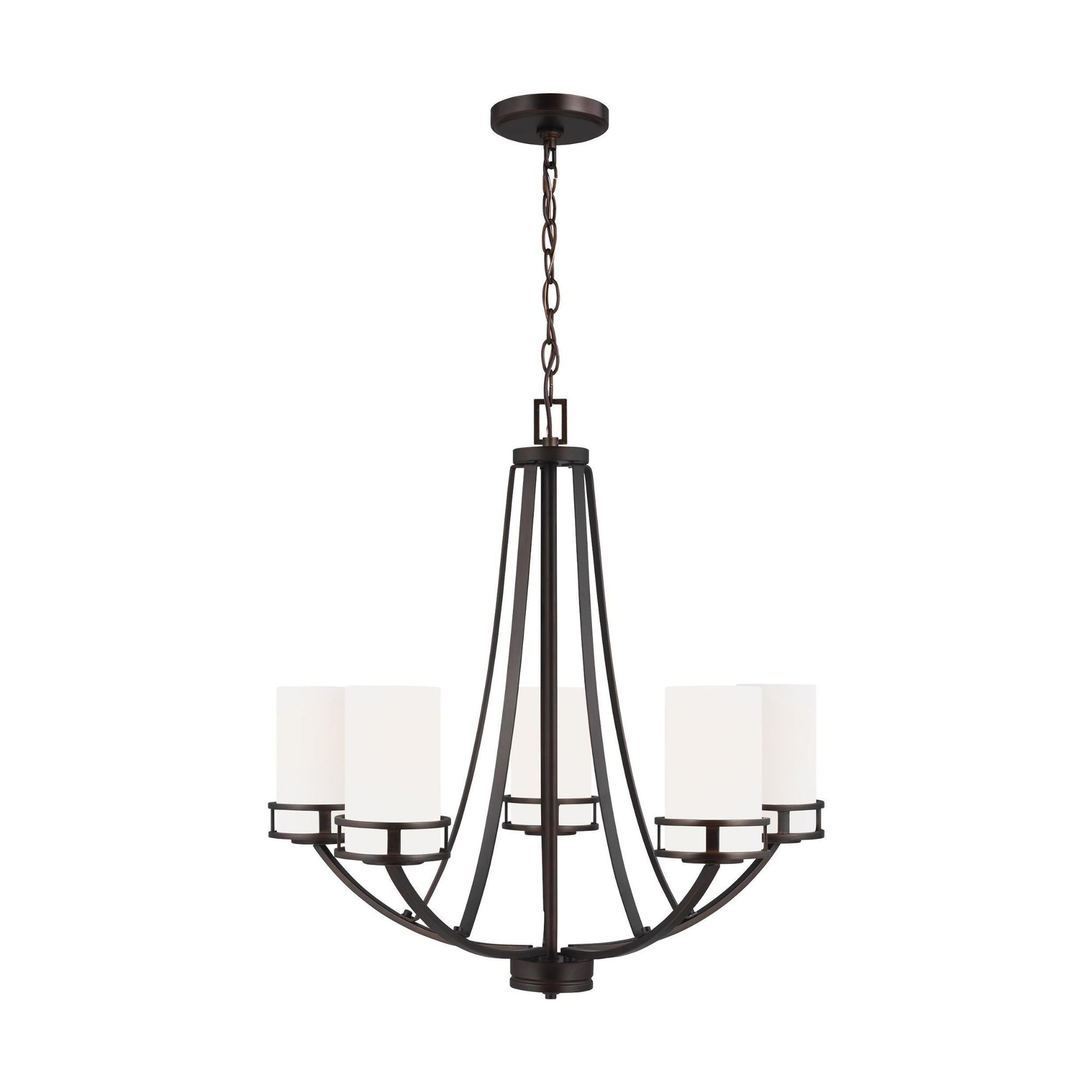 Robie Five Light Chandelier LED Transitional 23.375" Height Steel Round Etched / White Inside Shade in Bronze