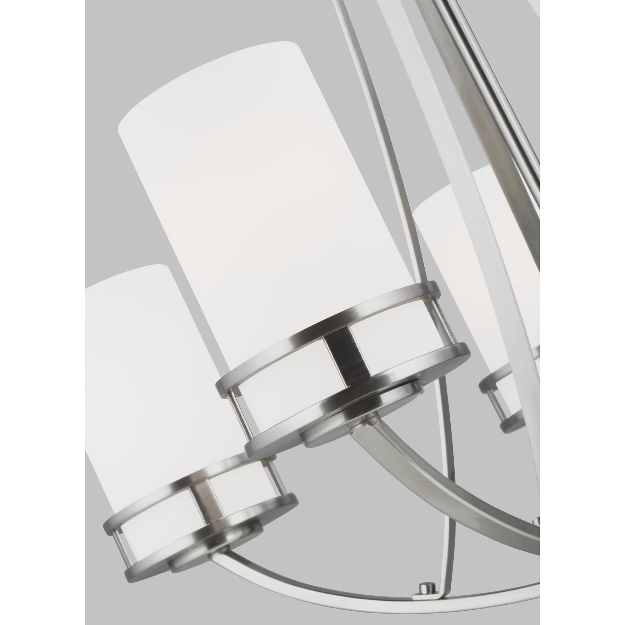 Robie Five Light Chandelier LED Transitional 23.375" Height Steel Round Etched / White Inside Shade in Brushed Nickel