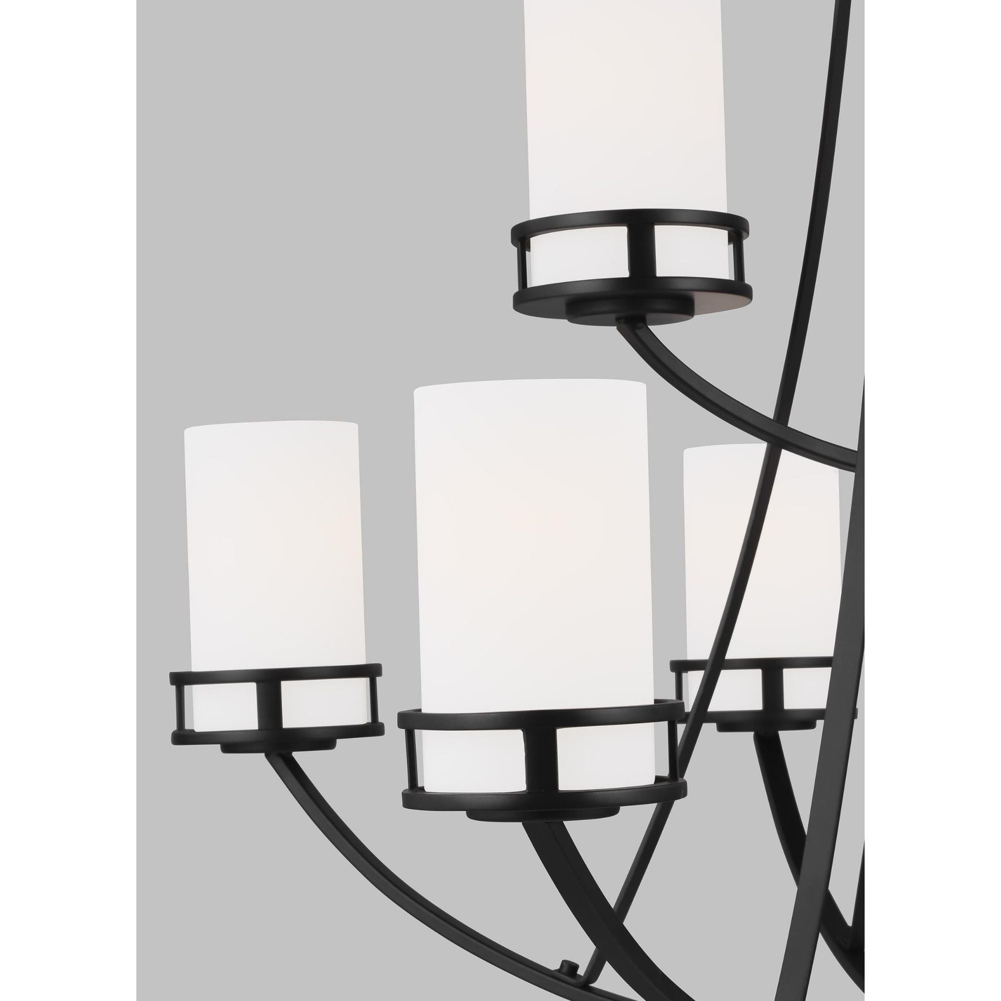 Robie Nine Light Chandelier LED Transitional 34" Height Steel Round Etched / White Inside Shade in Midnight Black