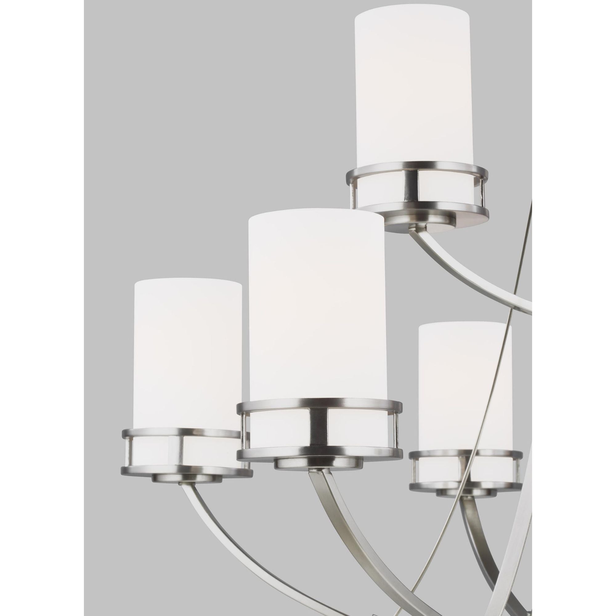 Robie Nine Light Chandelier LED Transitional 34" Height Steel Round Etched / White Inside Shade in Brushed Nickel