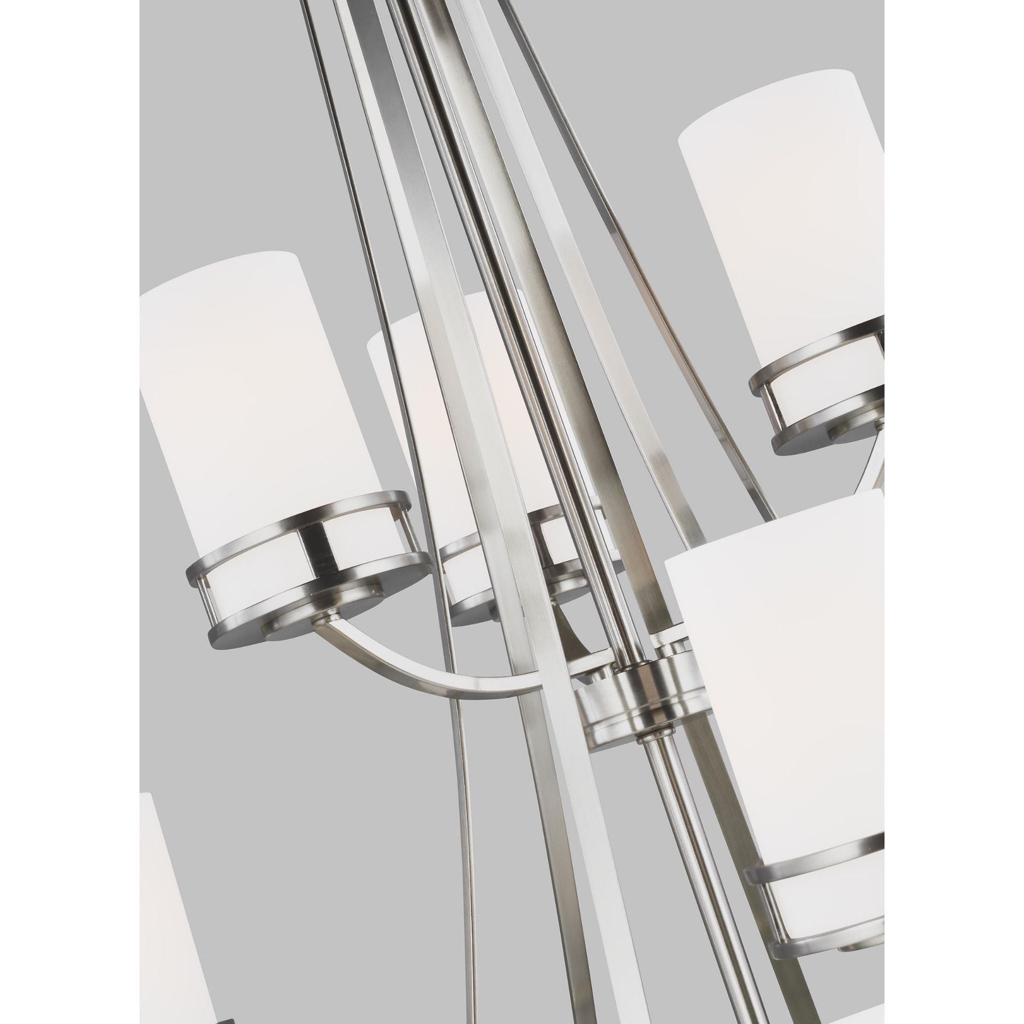 Robie Twelve Light Chandelier LED Transitional 40.625" Height Steel Round Etched / White Inside Shade in Brushed Nickel