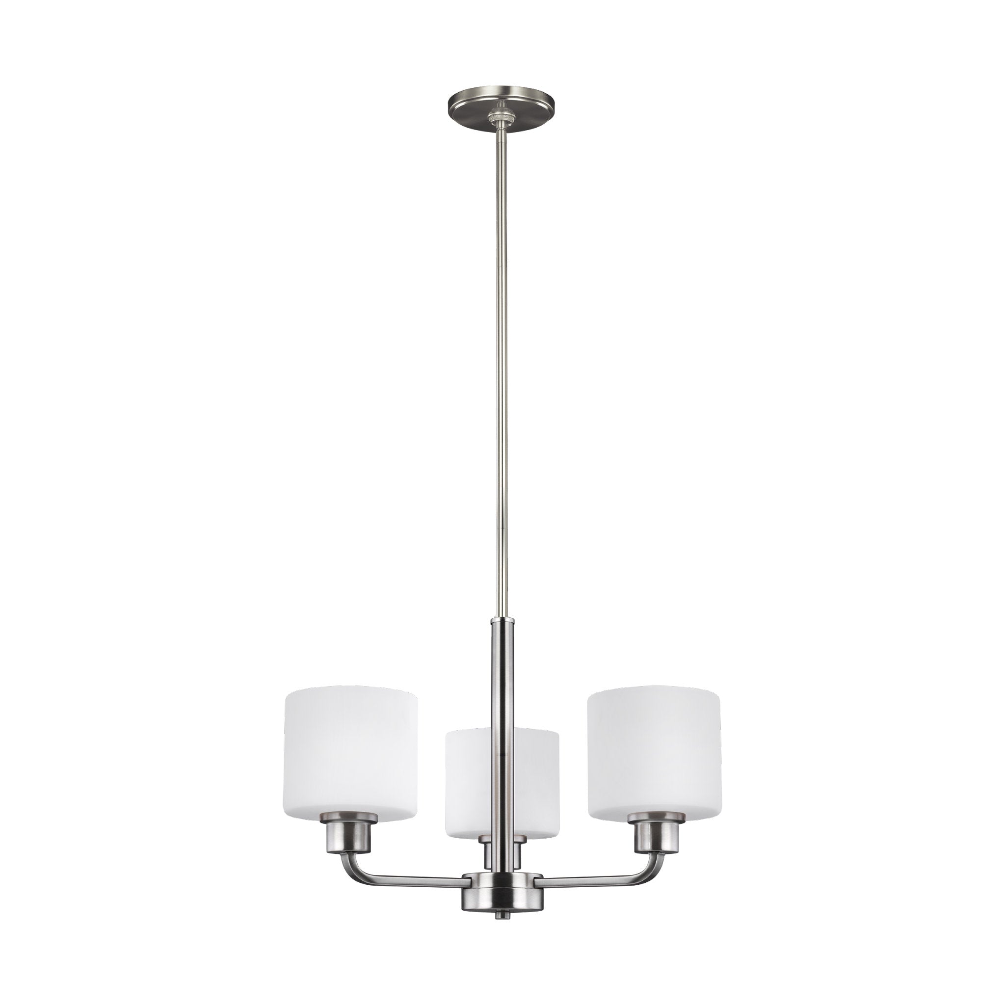 Canfield Three Light Chandelier Modern 13.125" Height Steel Round Etched / White Inside Shade in Brushed Nickel