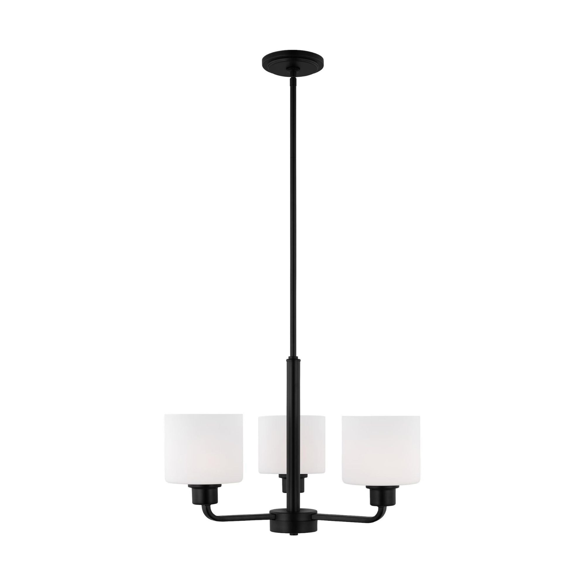 Canfield Three Light Chandelier LED Modern 13.125" Height Steel Round Etched / White Inside Shade in Midnight Black