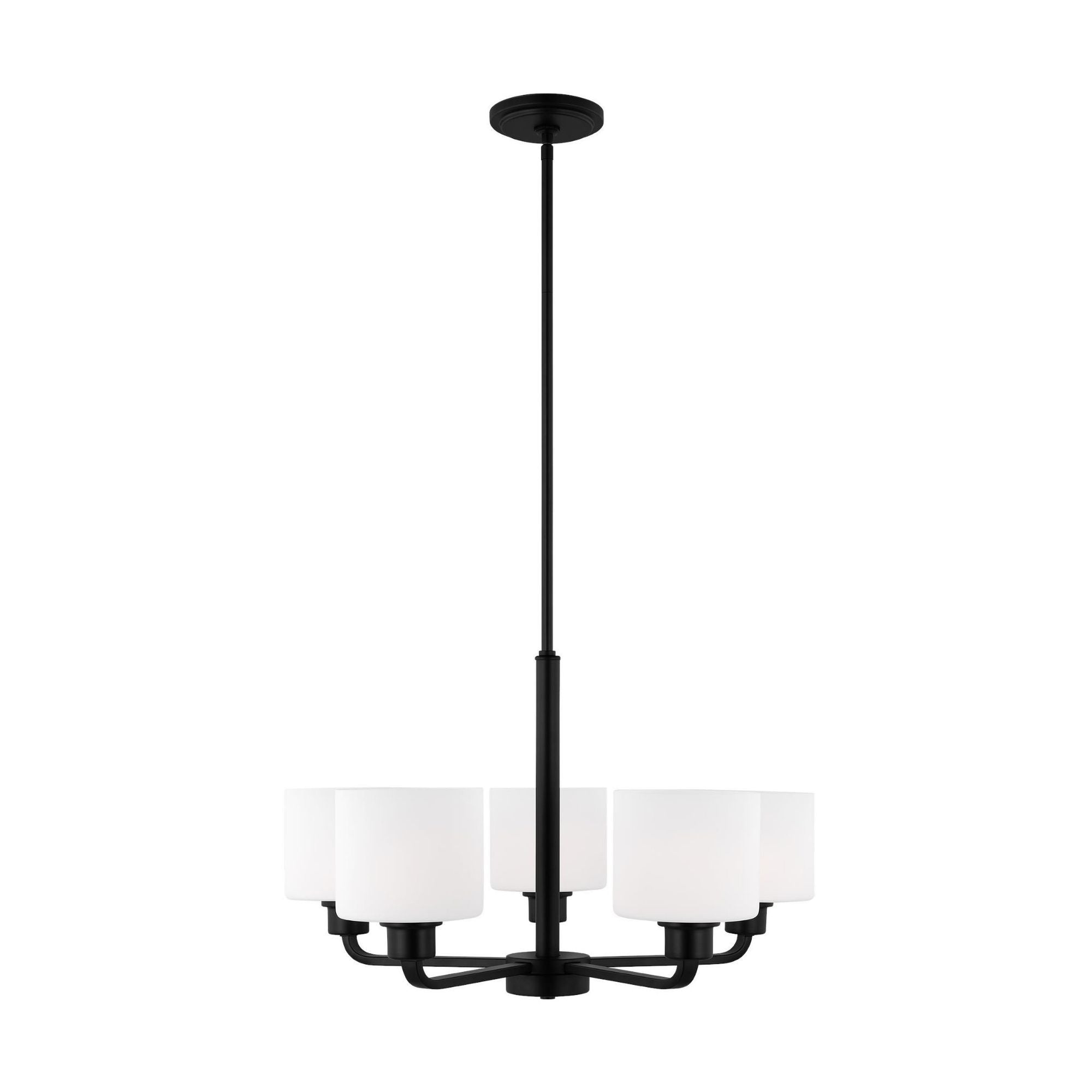 Canfield Five Light Chandelier LED Modern 14.5" Height Steel Round Etched / White Inside Shade in Midnight Black