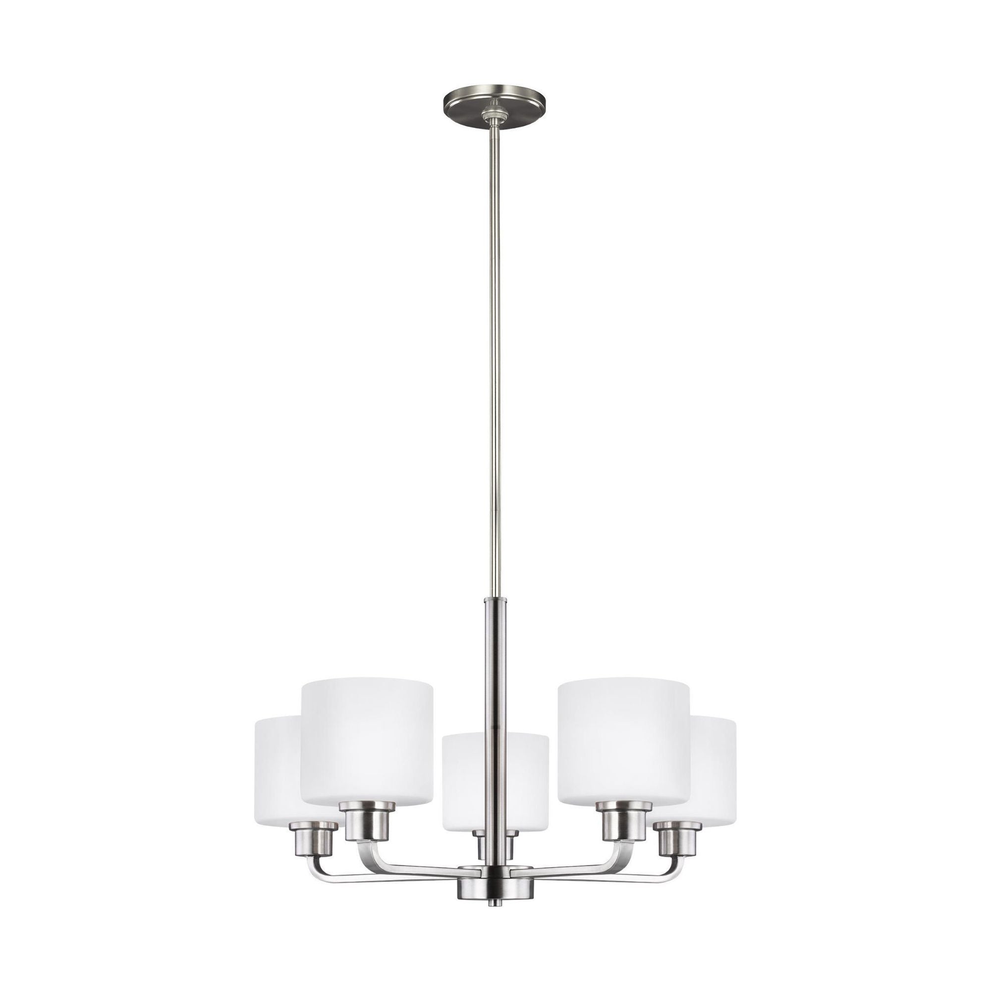 Canfield Five Light Chandelier LED Modern 14.5" Height Steel Round Etched / White Inside Shade in Brushed Nickel