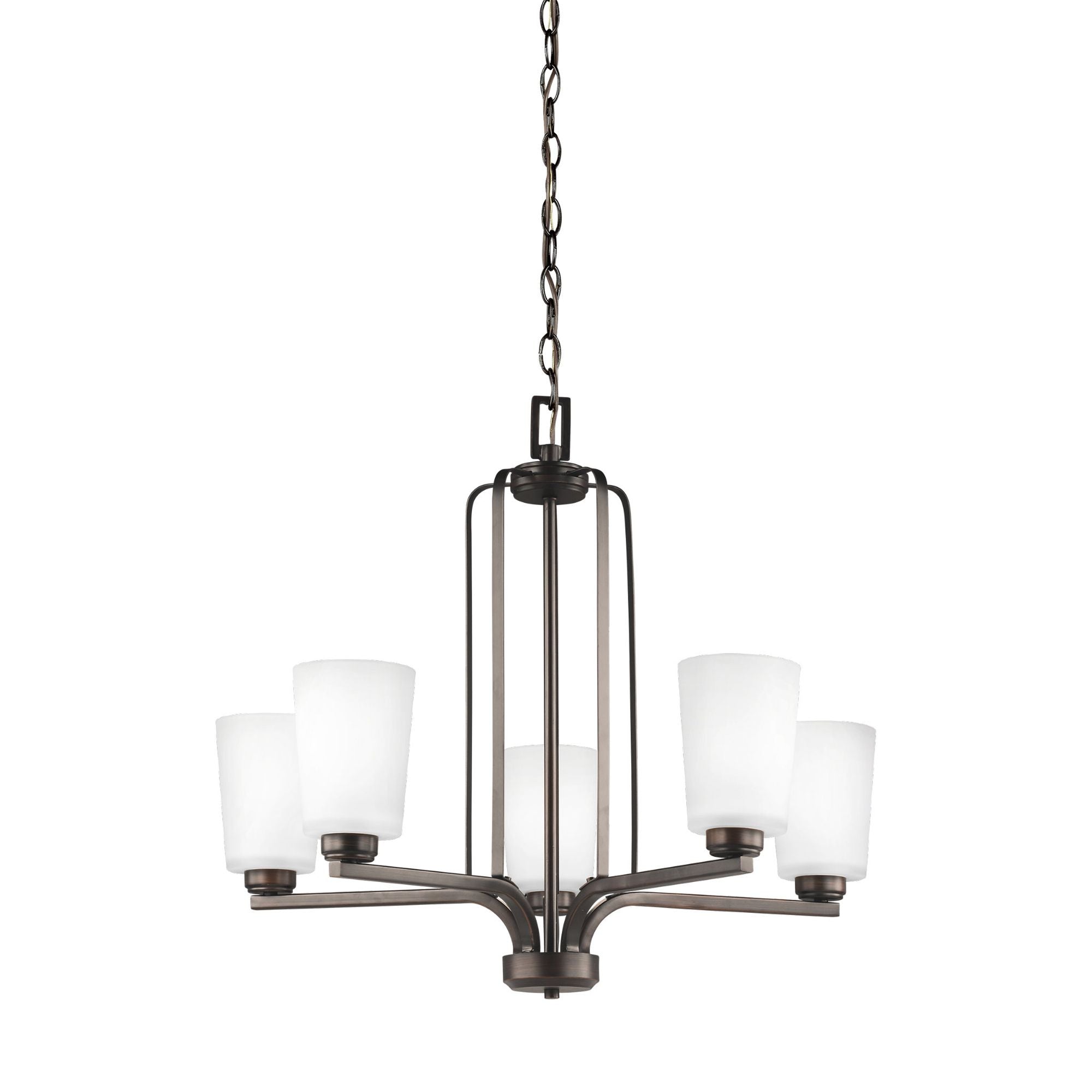 Franport Five Light Chandelier LED Traditional 22.875" Height Steel Round Etched / White Inside Shade in Bronze
