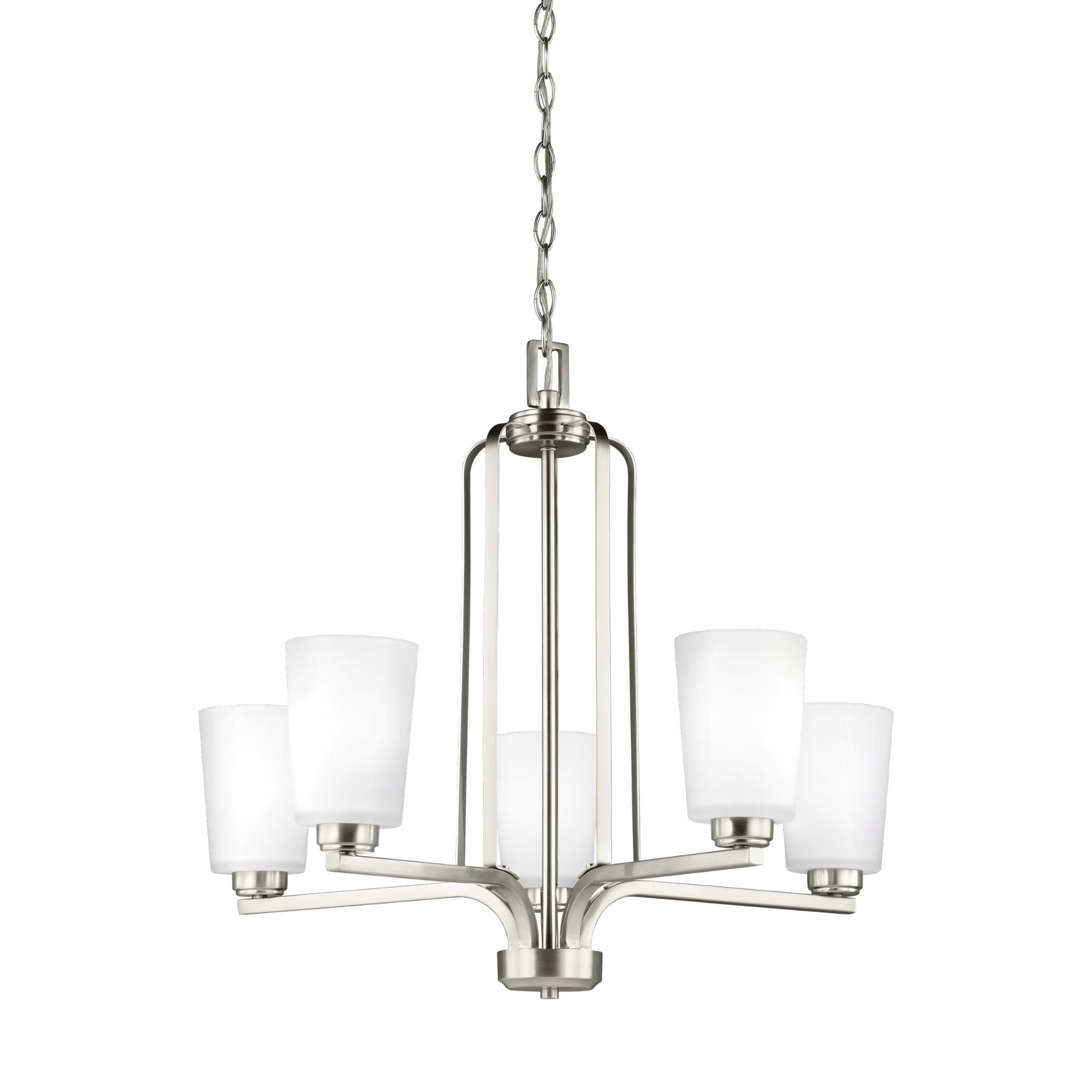 Franport Five Light Chandelier LED Traditional 22.875" Height Steel Round Etched / White Inside Shade in Brushed Nickel