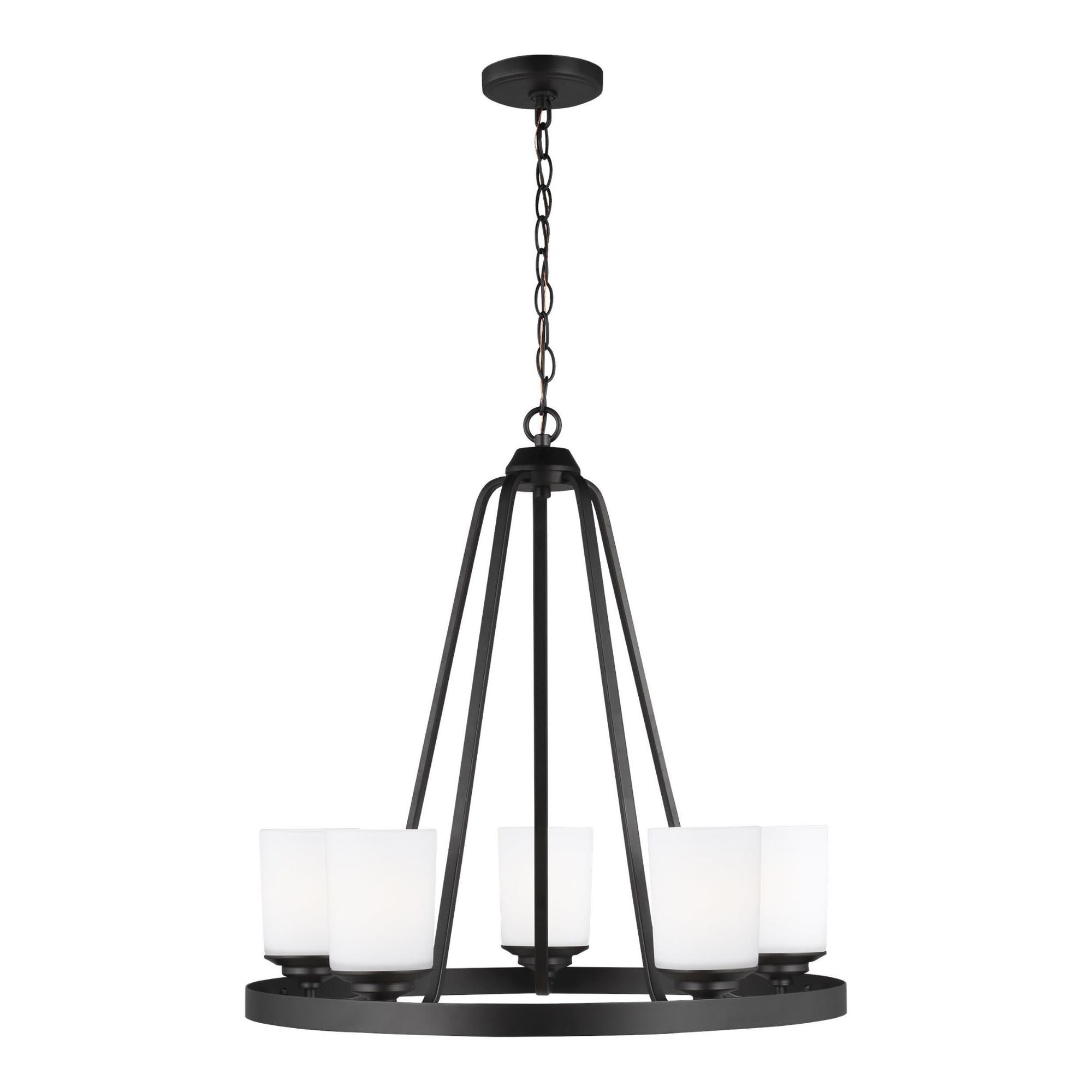 Kemal Five Light Chandelier LED Transitional 24" Height Steel Round Etched / White Inside Shade in Midnight Black