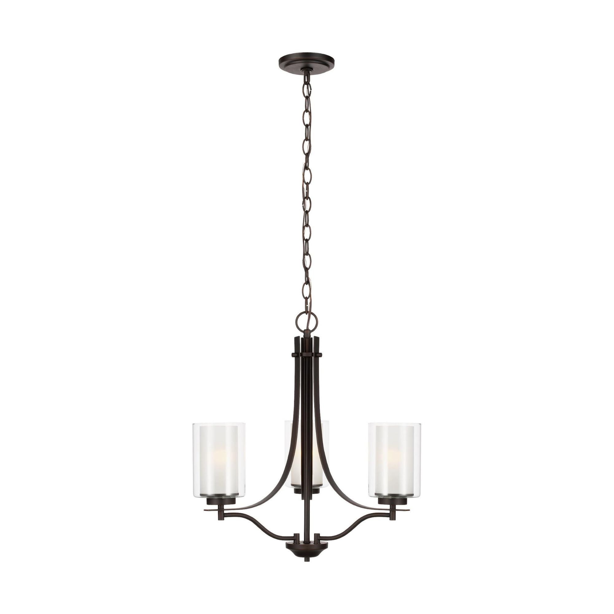 Elmwood Park Three Light Chandelier Traditional 20.5" Width 21" Height Steel Round Satin Etched Shade in Bronze