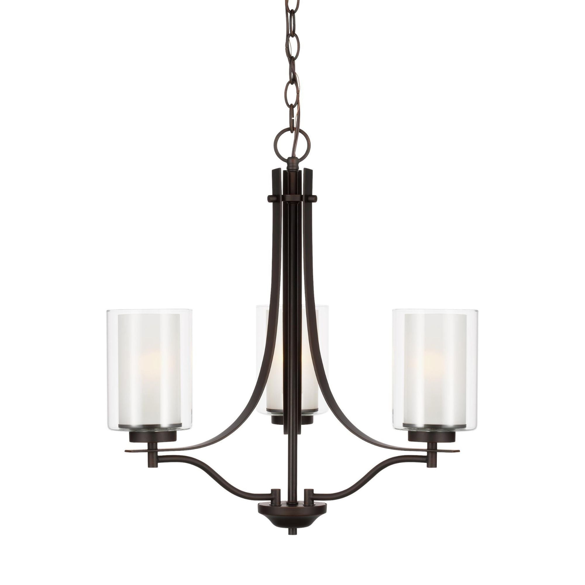Elmwood Park Three Light Chandelier Traditional 20.5" Width 21" Height Steel Round Satin Etched Shade in Bronze