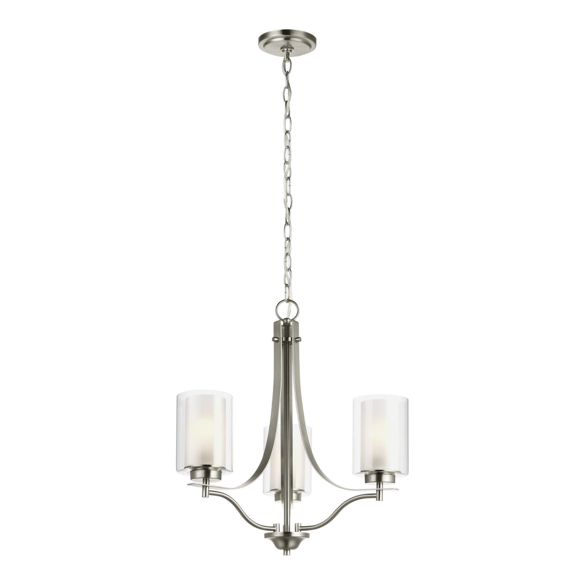 Elmwood Park Three Light Chandelier LED Traditional 21" Height Steel Round Satin Etched Shade in Brushed Nickel