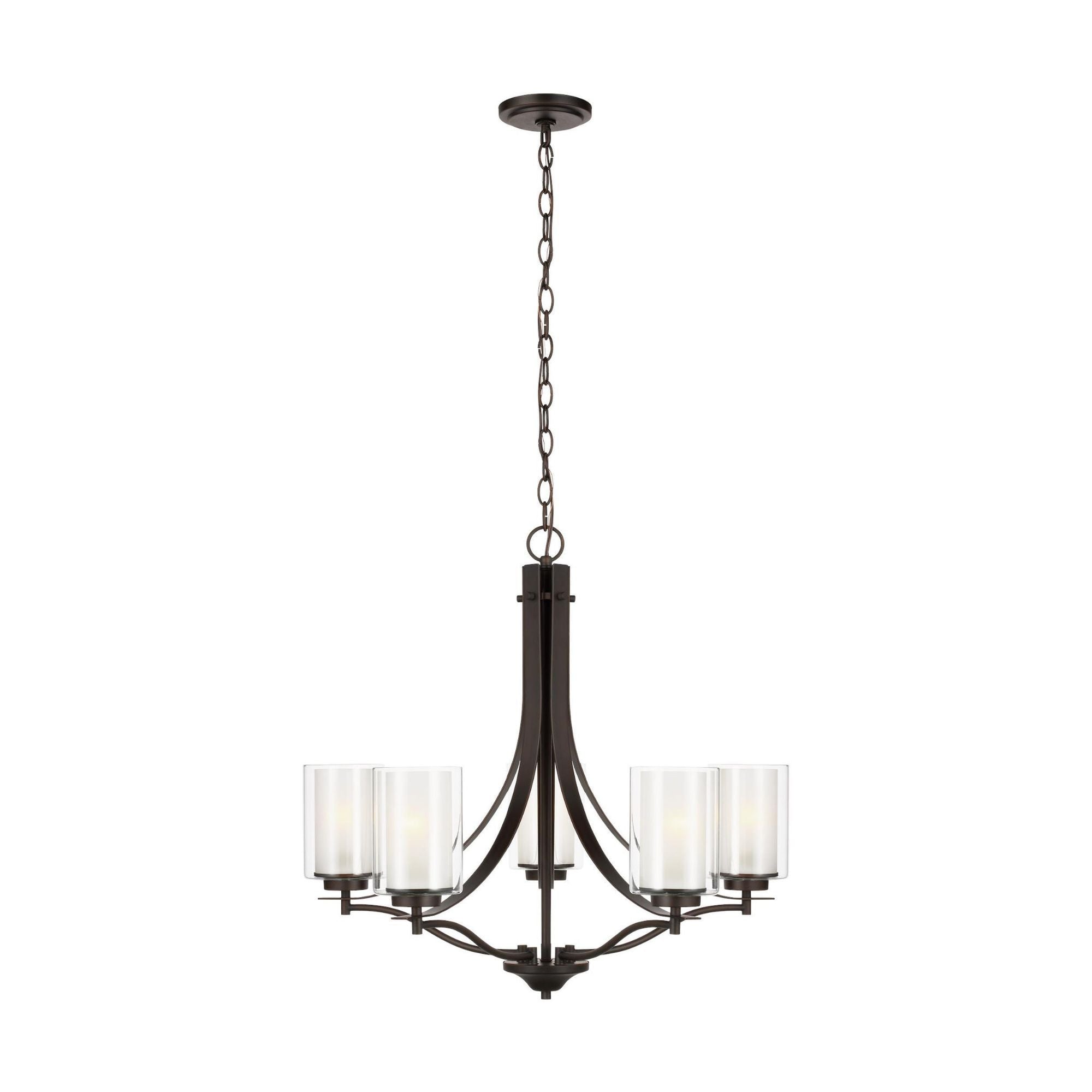 Elmwood Park Five Light Chandelier Traditional 26" Width 24.125" Height Steel Round Satin Etched Shade in Bronze